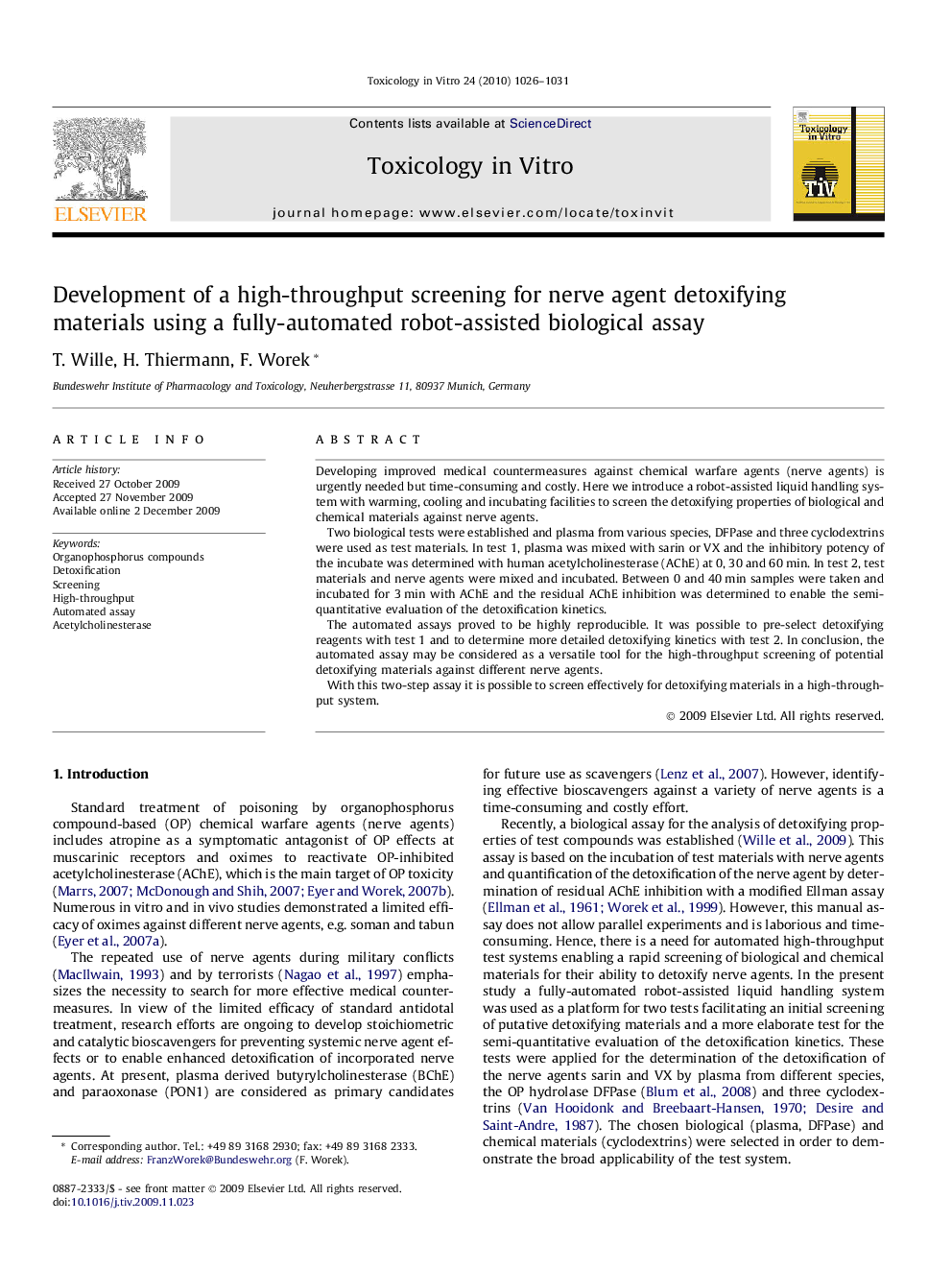 Development of a high-throughput screening for nerve agent detoxifying materials using a fully-automated robot-assisted biological assay