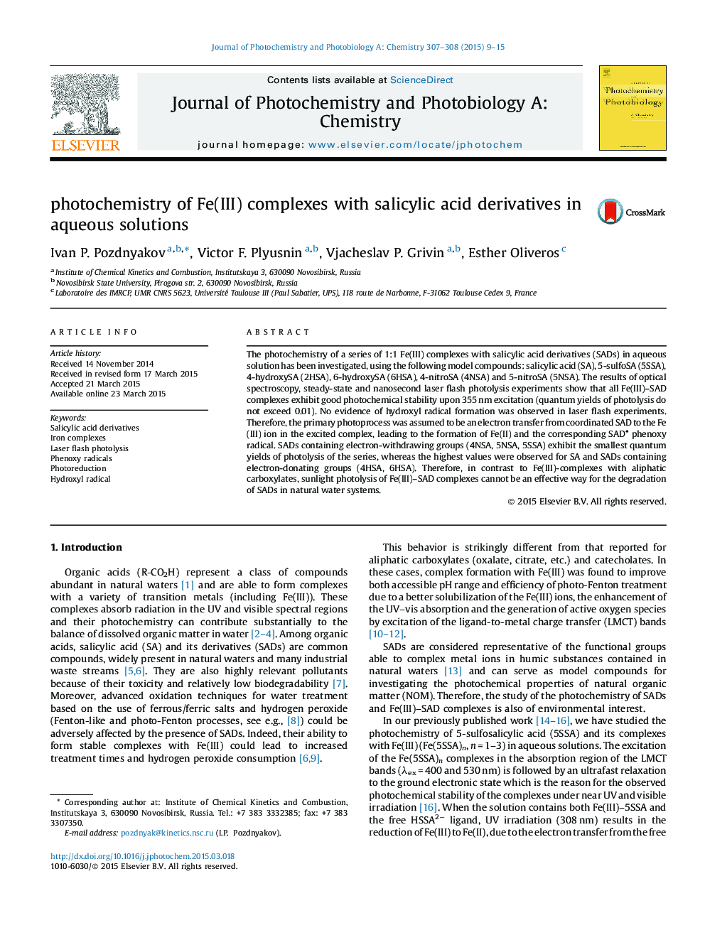 photochemistry of Fe(III) complexes with salicylic acid derivatives in aqueous solutions