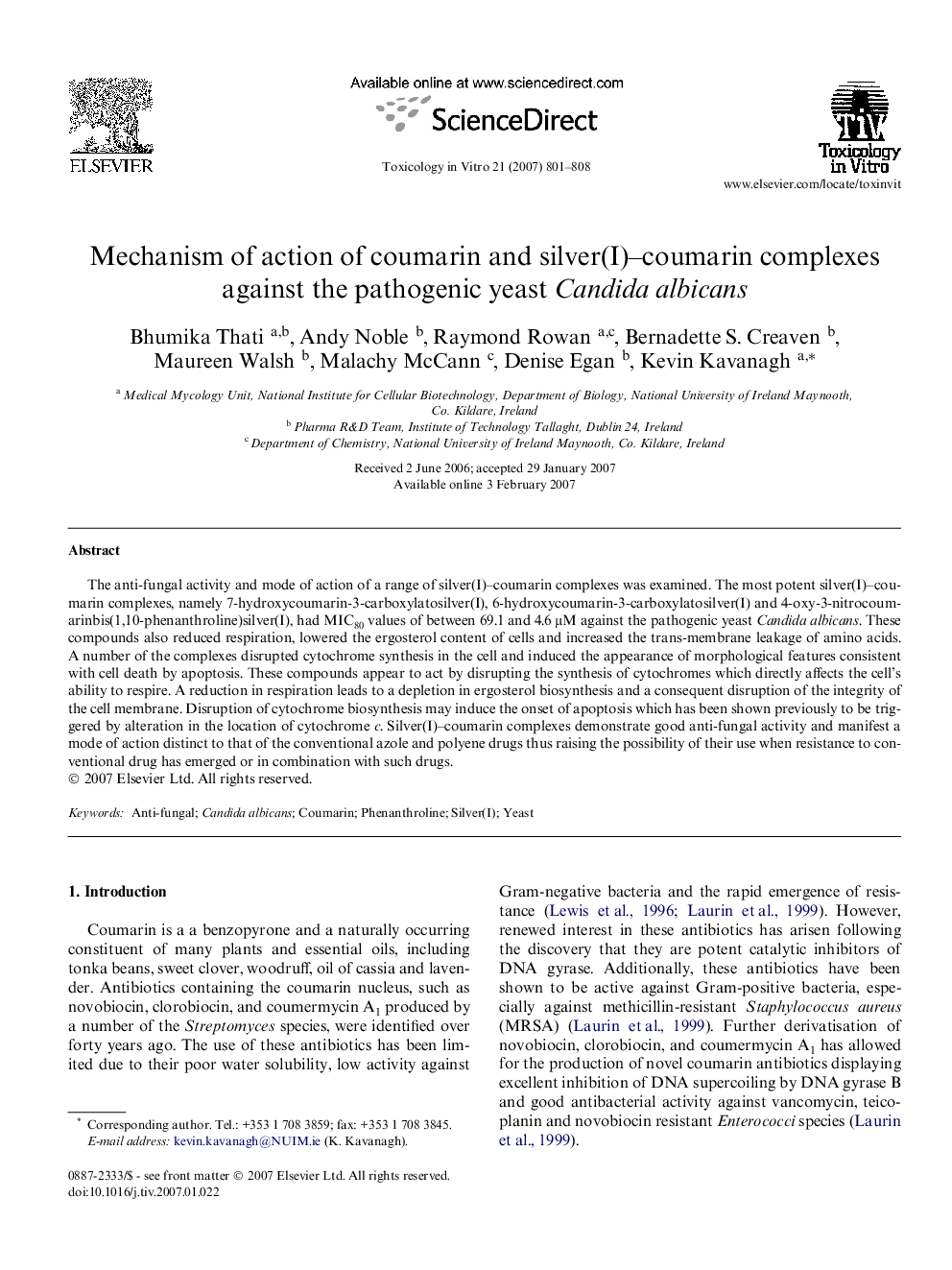 Mechanism of action of coumarin and silver(I)–coumarin complexes against the pathogenic yeast Candida albicans