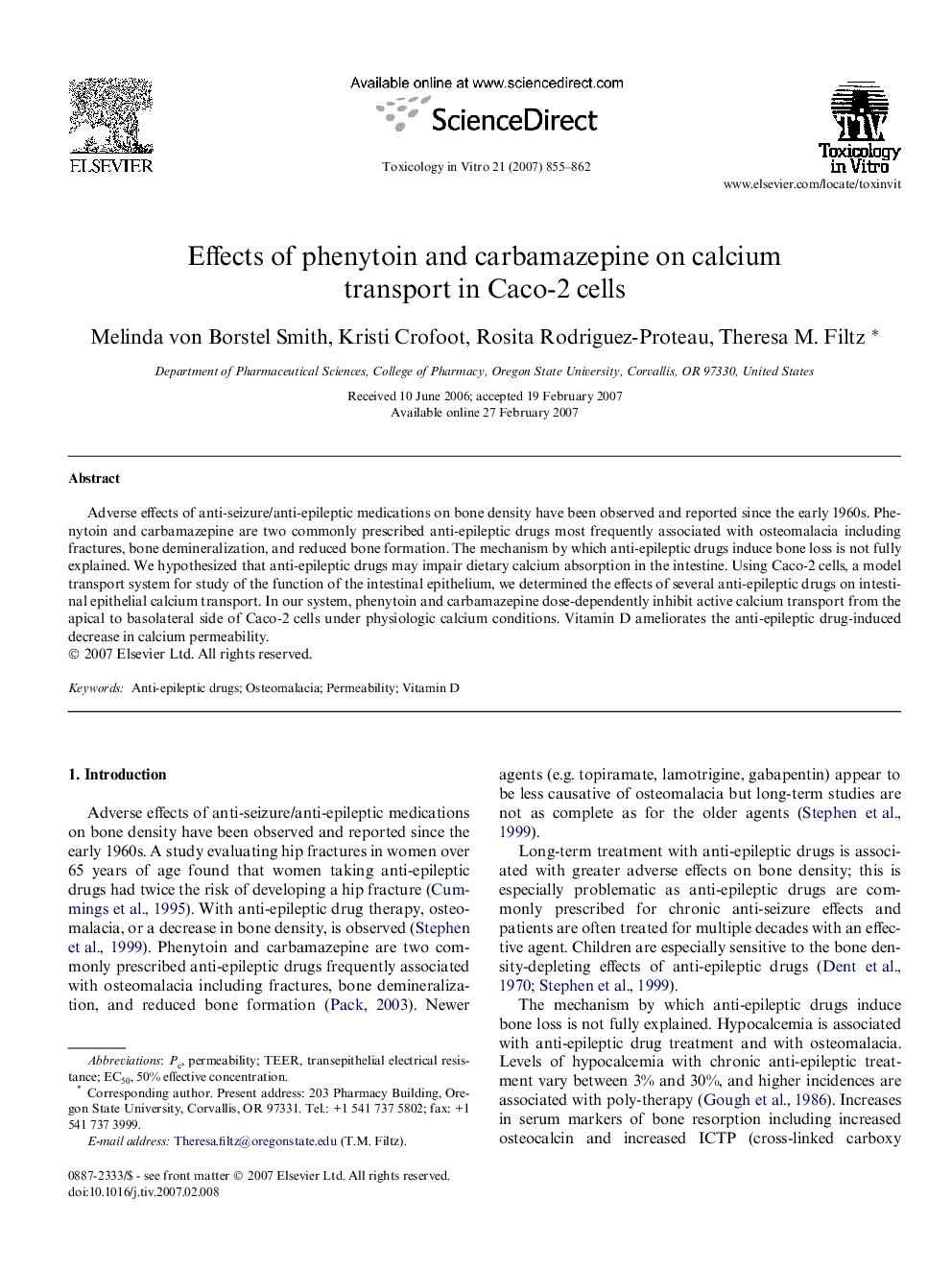 Effects of phenytoin and carbamazepine on calcium transport in Caco-2 cells