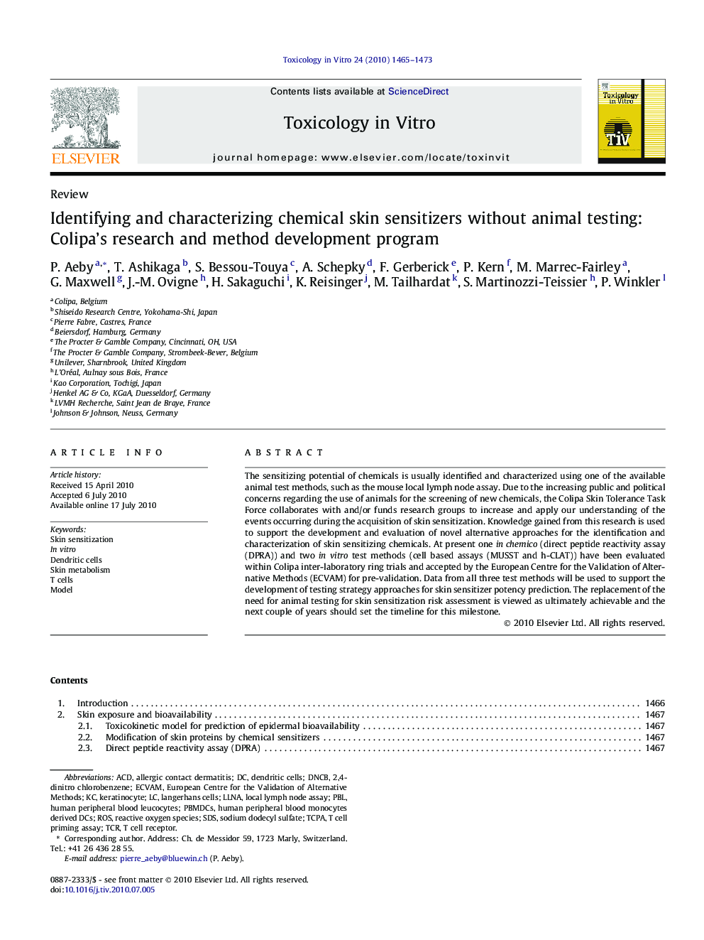 Identifying and characterizing chemical skin sensitizers without animal testing: Colipa’s research and method development program
