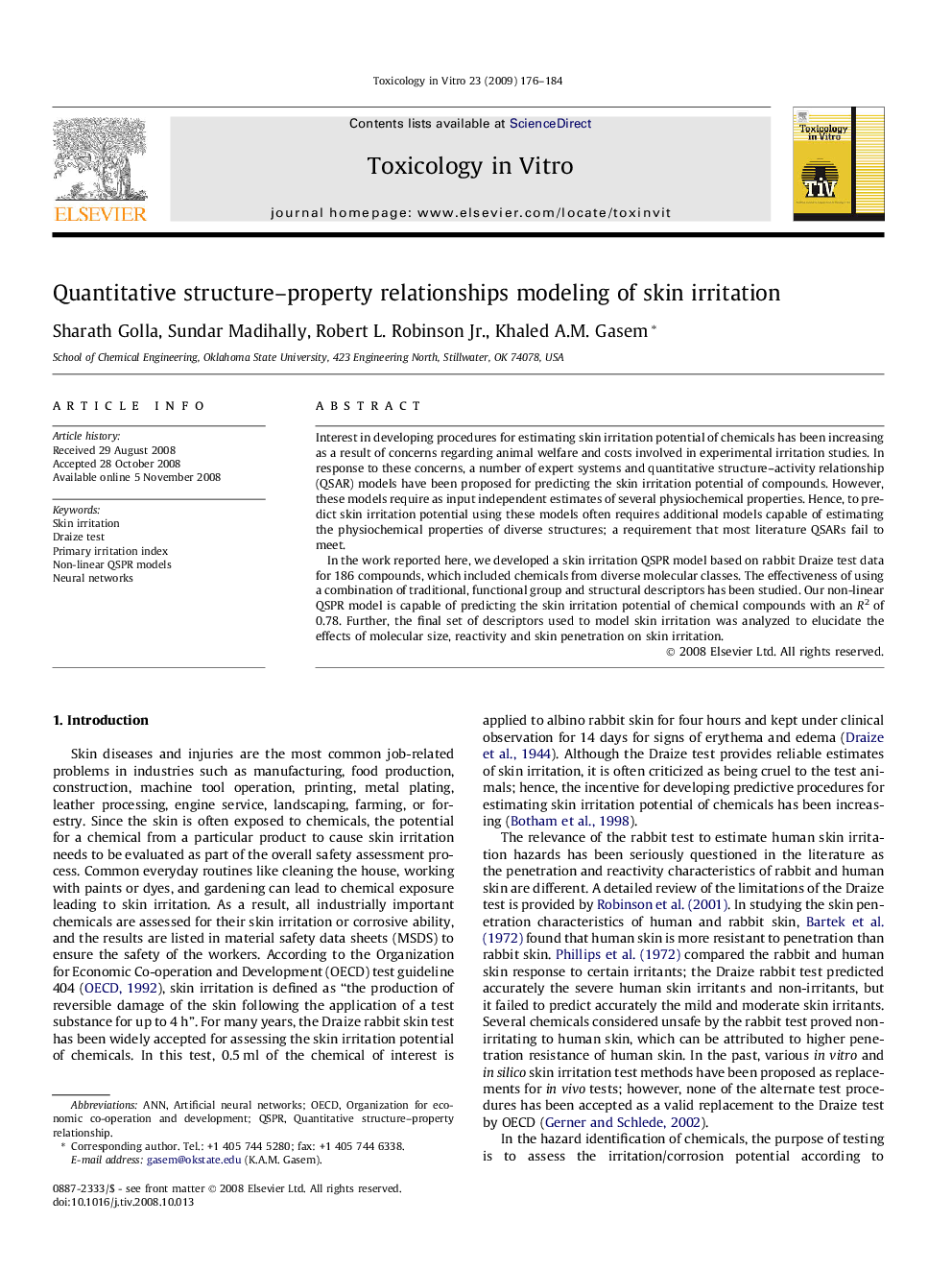 Quantitative structure–property relationships modeling of skin irritation