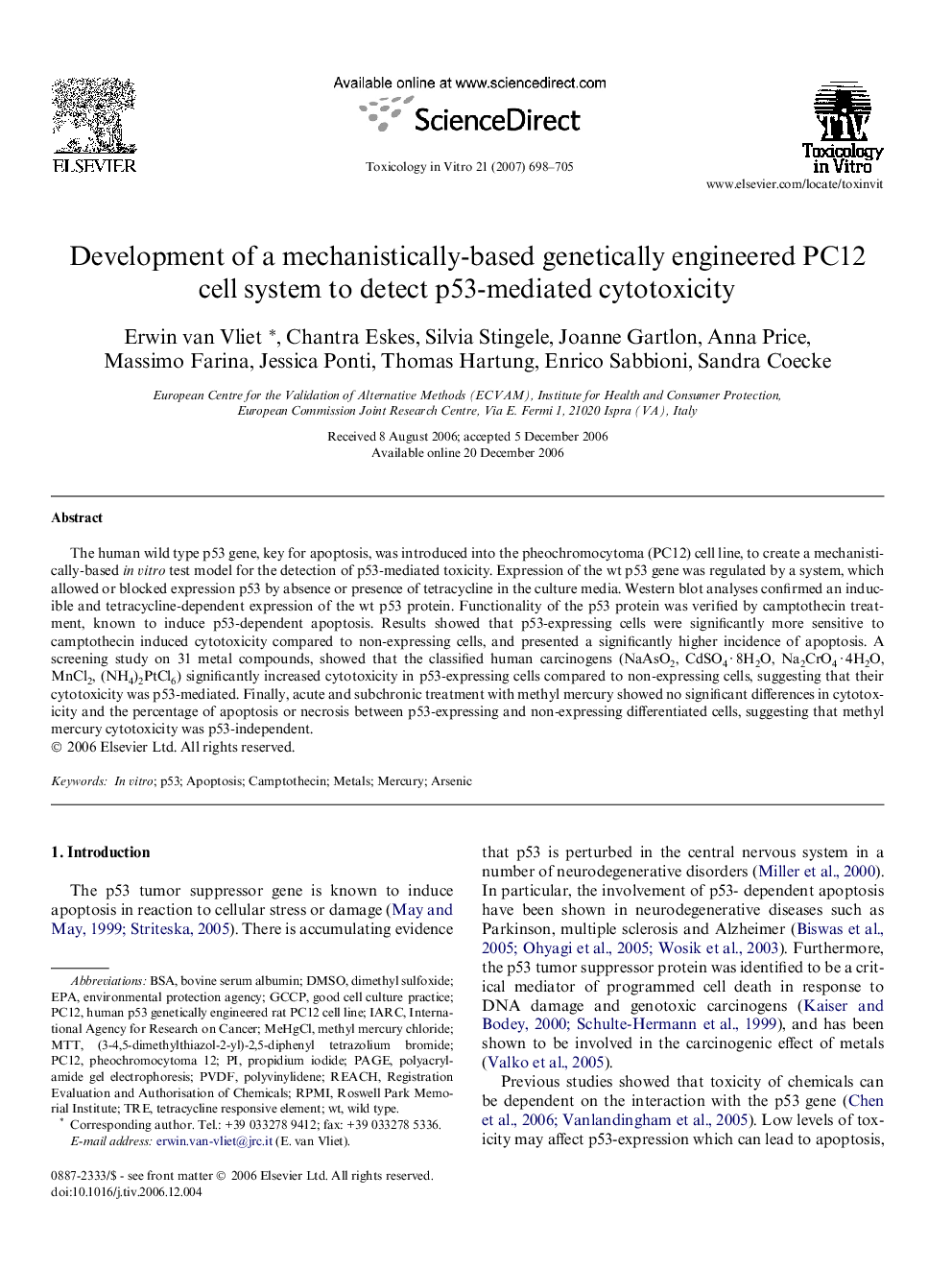 Development of a mechanistically-based genetically engineered PC12 cell system to detect p53-mediated cytotoxicity