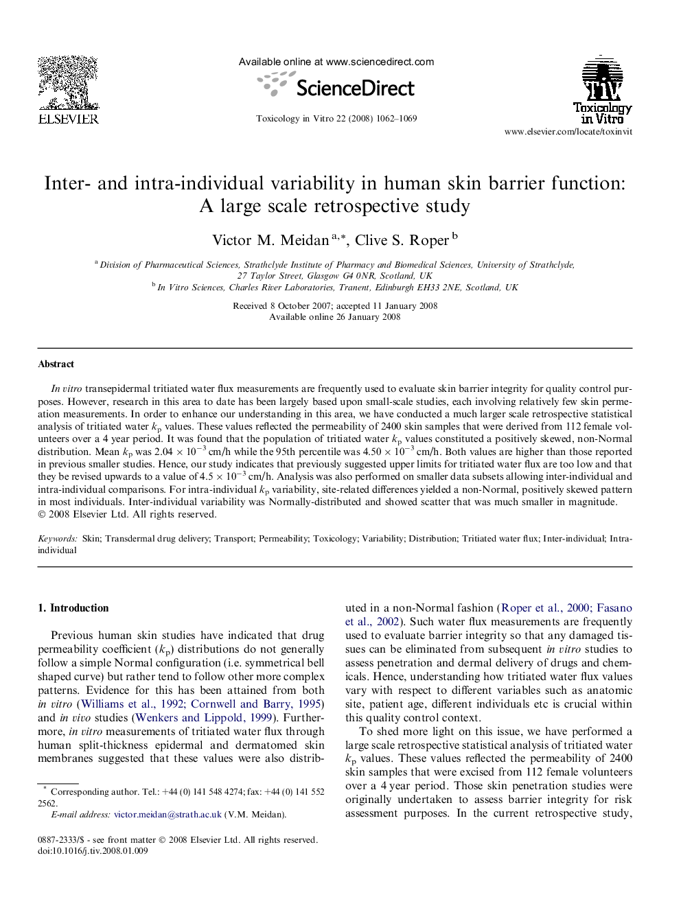 Inter- and intra-individual variability in human skin barrier function: A large scale retrospective study