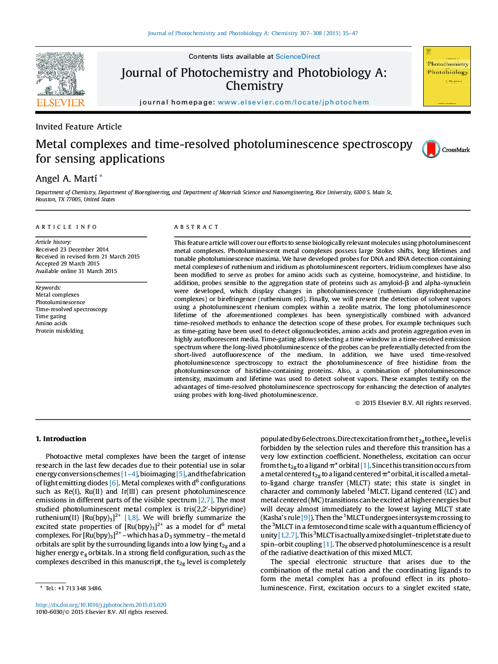 Metal complexes and time-resolved photoluminescence spectroscopy for sensing applications