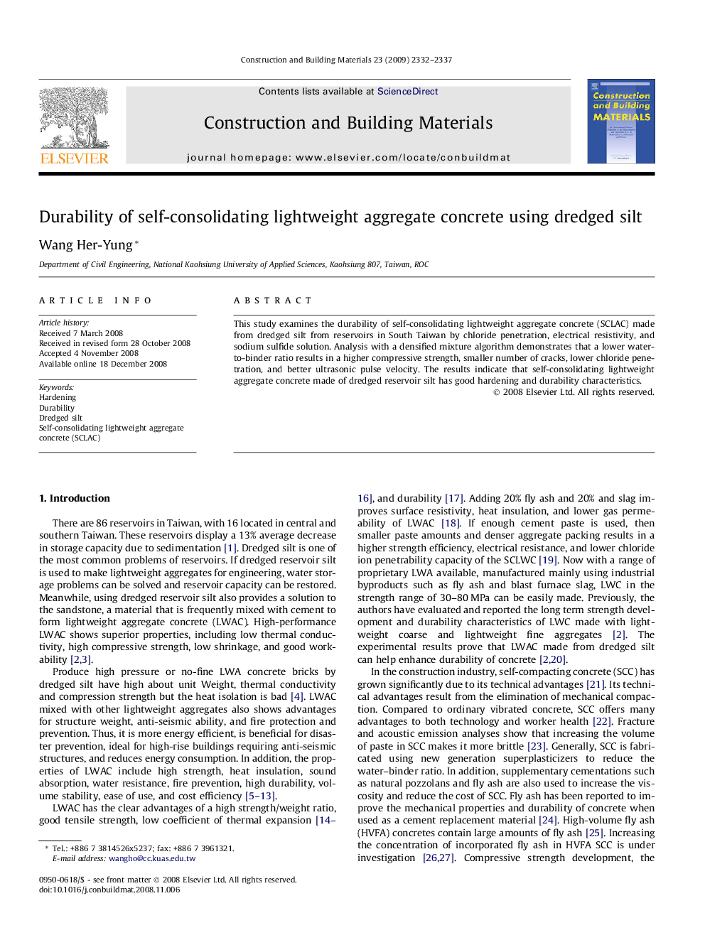 Durability of self-consolidating lightweight aggregate concrete using dredged silt