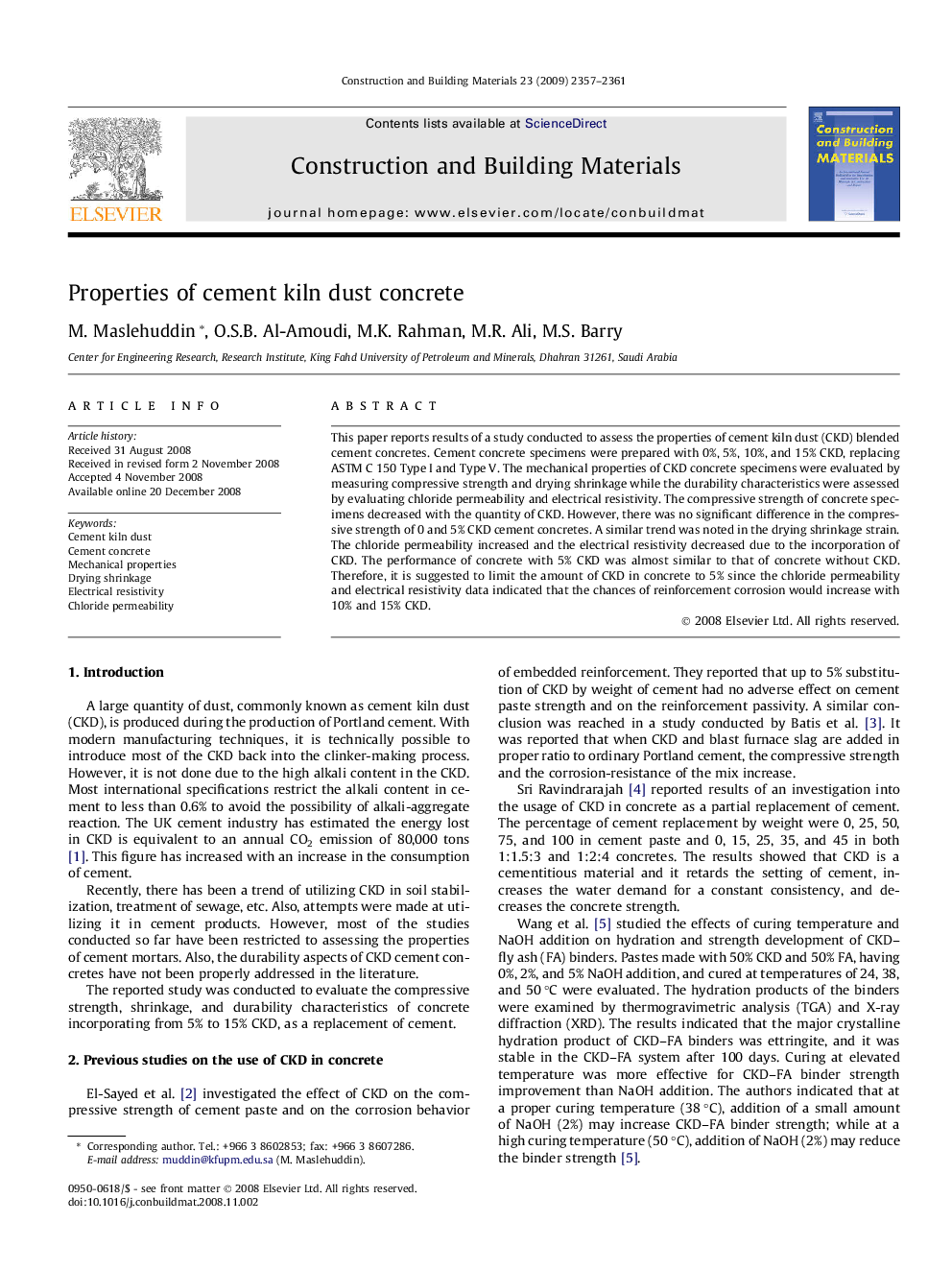 Properties of cement kiln dust concrete