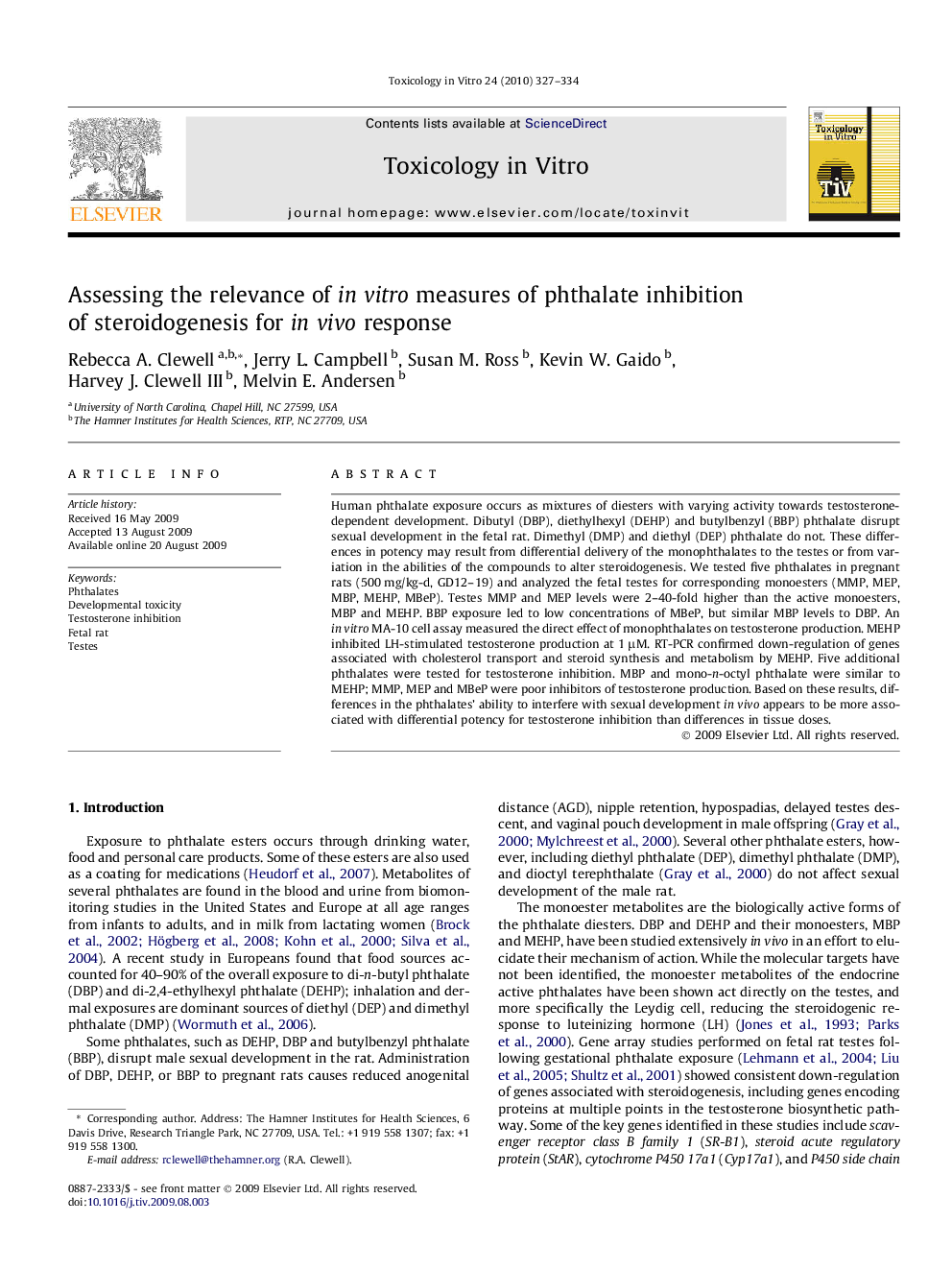 Assessing the relevance of in vitro measures of phthalate inhibition of steroidogenesis for in vivo response