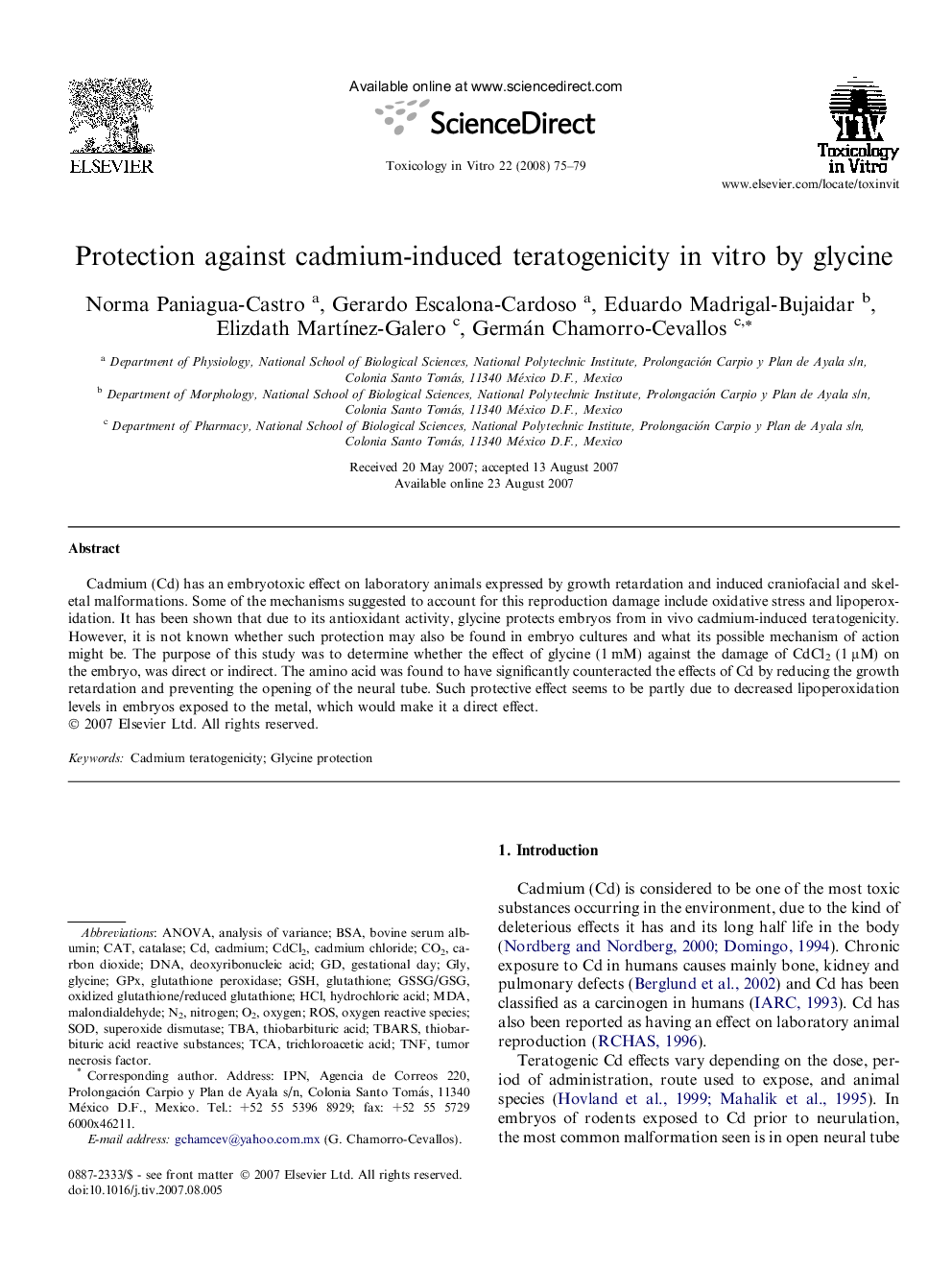 Protection against cadmium-induced teratogenicity in vitro by glycine