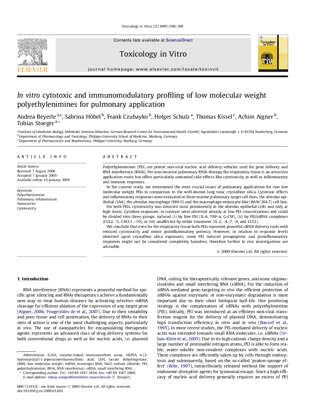 In vitro cytotoxic and immunomodulatory profiling of low molecular weight polyethylenimines for pulmonary application