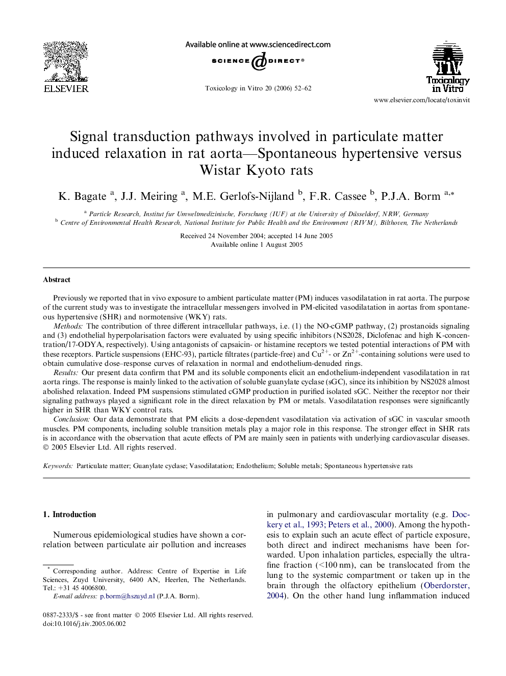 Signal transduction pathways involved in particulate matter induced relaxation in rat aorta—Spontaneous hypertensive versus Wistar Kyoto rats