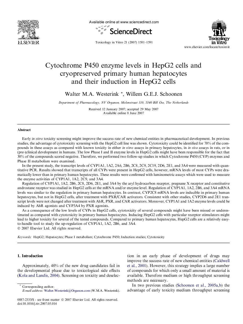 Cytochrome P450 enzyme levels in HepG2 cells and cryopreserved primary human hepatocytes and their induction in HepG2 cells
