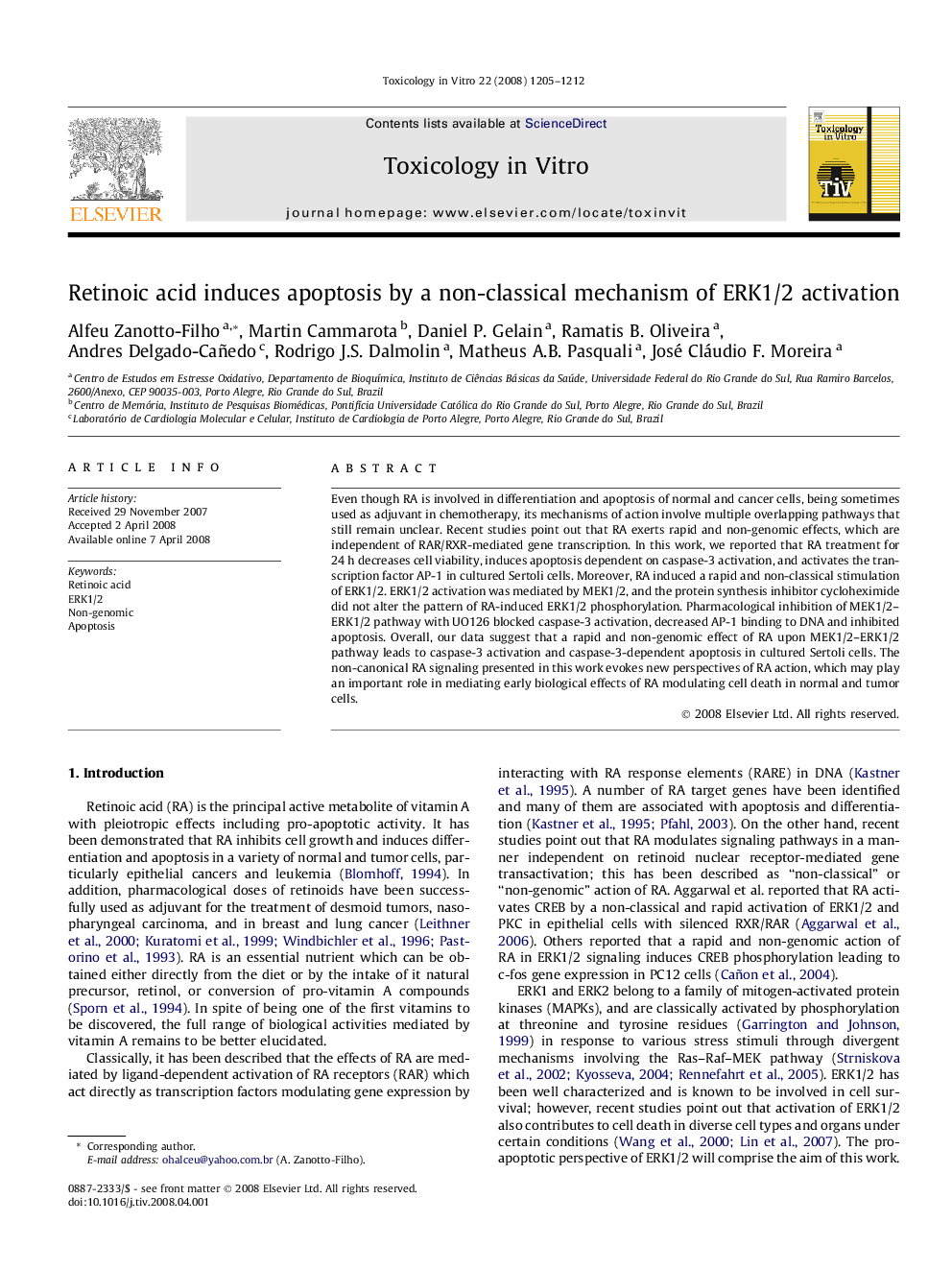 Retinoic acid induces apoptosis by a non-classical mechanism of ERK1/2 activation