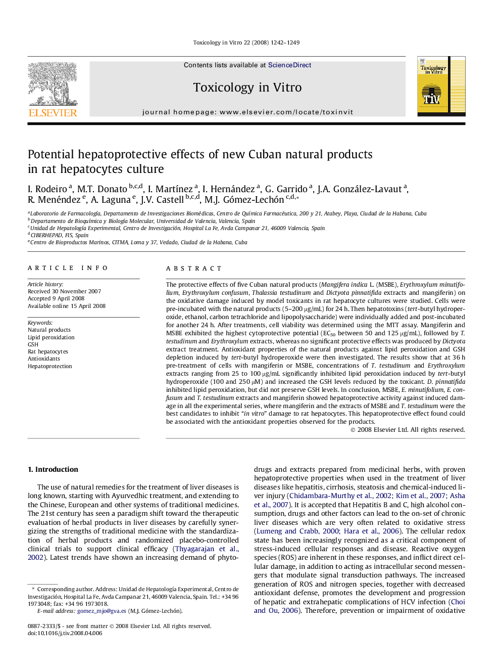 Potential hepatoprotective effects of new Cuban natural products in rat hepatocytes culture