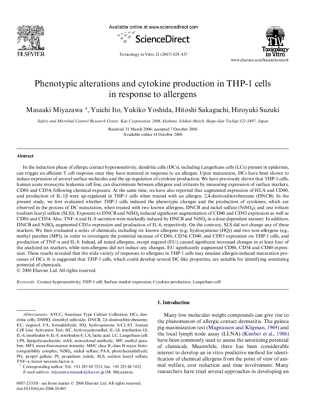 Phenotypic alterations and cytokine production in THP-1 cells in response to allergens