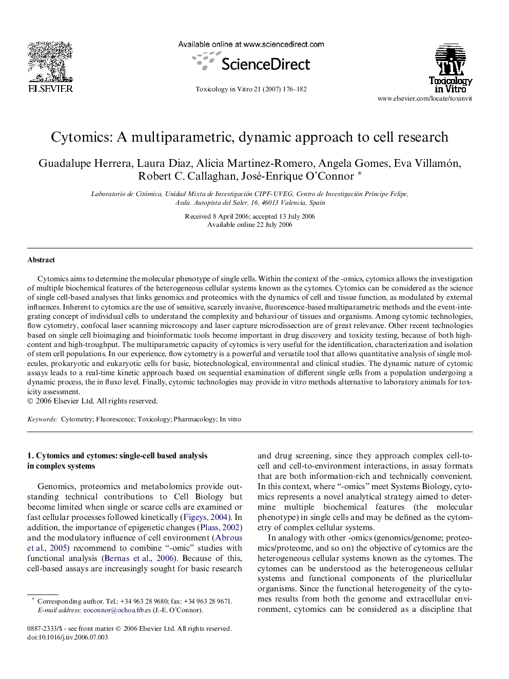 Cytomics: A multiparametric, dynamic approach to cell research