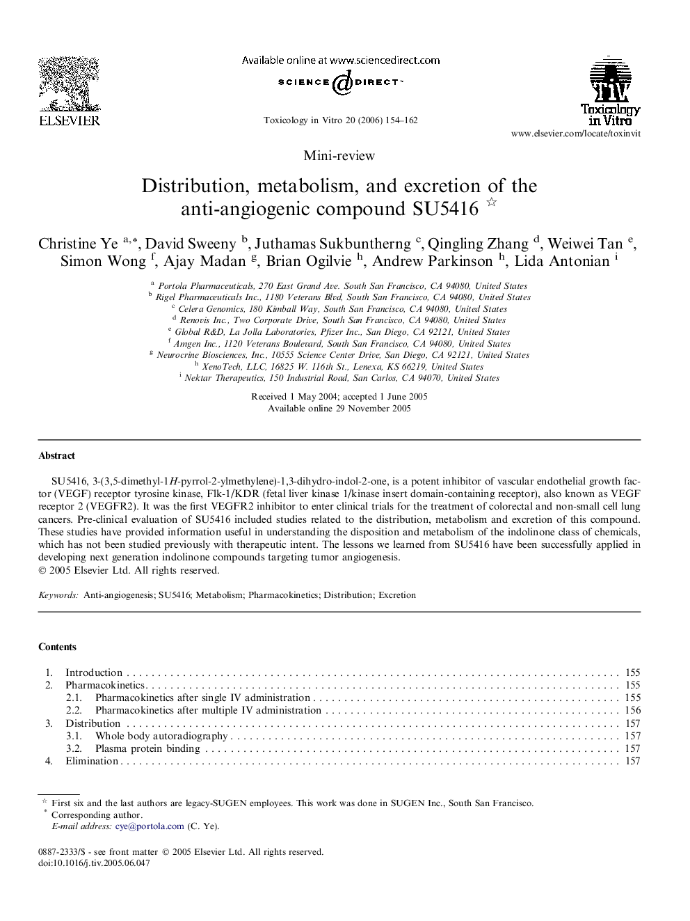 Distribution, metabolism, and excretion of the anti-angiogenic compound SU5416 