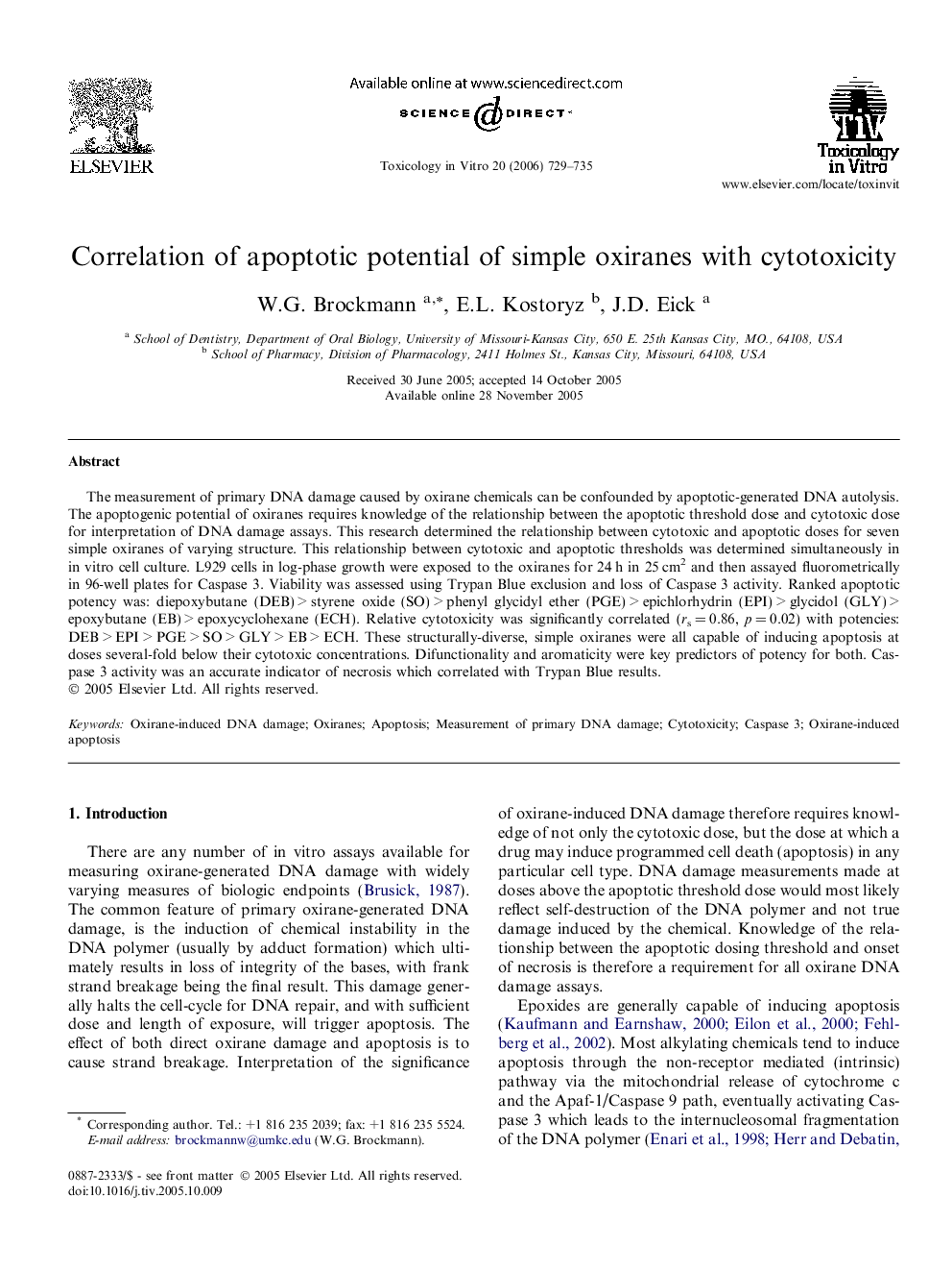 Correlation of apoptotic potential of simple oxiranes with cytotoxicity