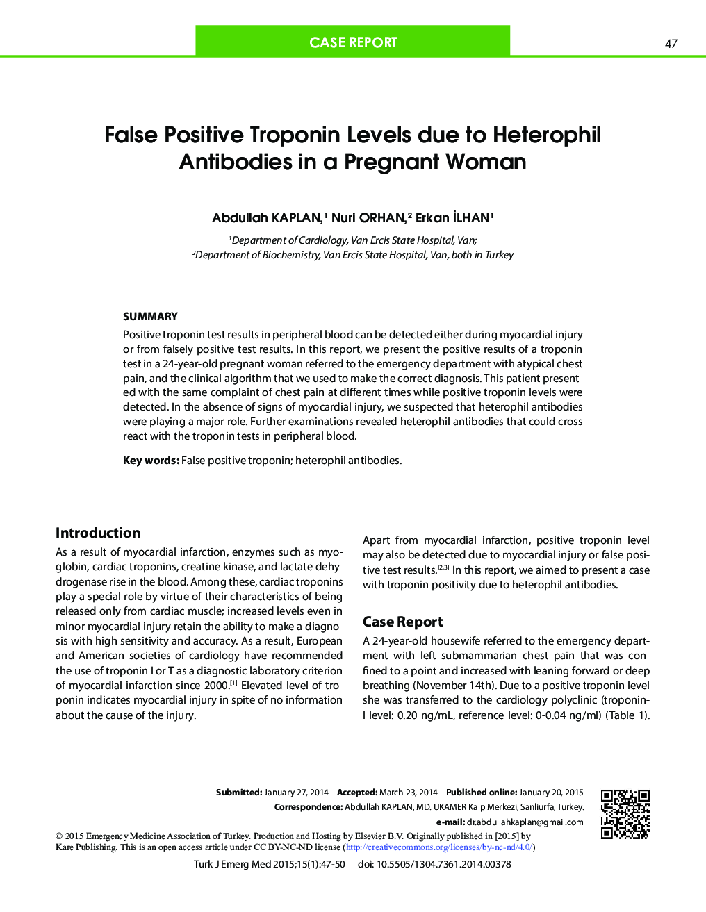 False Positive Troponin Levels due to Heterophil Antibodies in a Pregnant Woman 