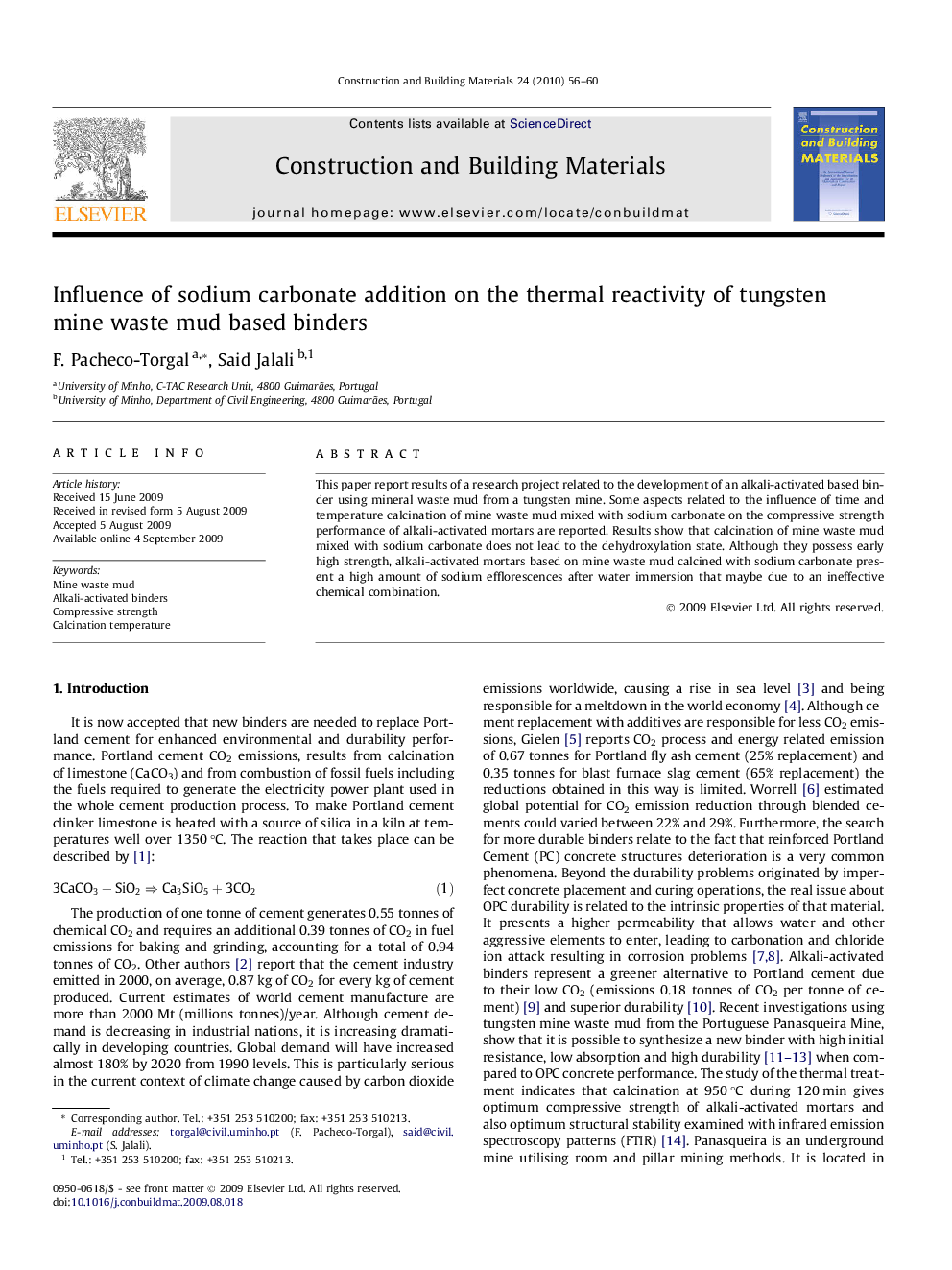 Influence of sodium carbonate addition on the thermal reactivity of tungsten mine waste mud based binders