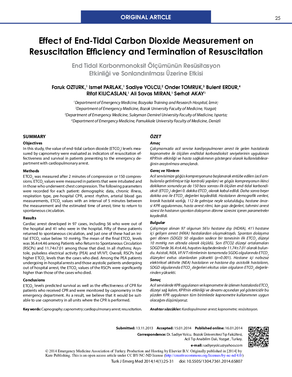 Effect of End-Tidal Carbon Dioxide Measurement on Resuscitation Efficiency and Termination of Resuscitation 