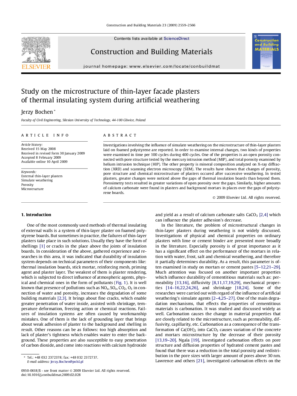 Study on the microstructure of thin-layer facade plasters of thermal insulating system during artificial weathering