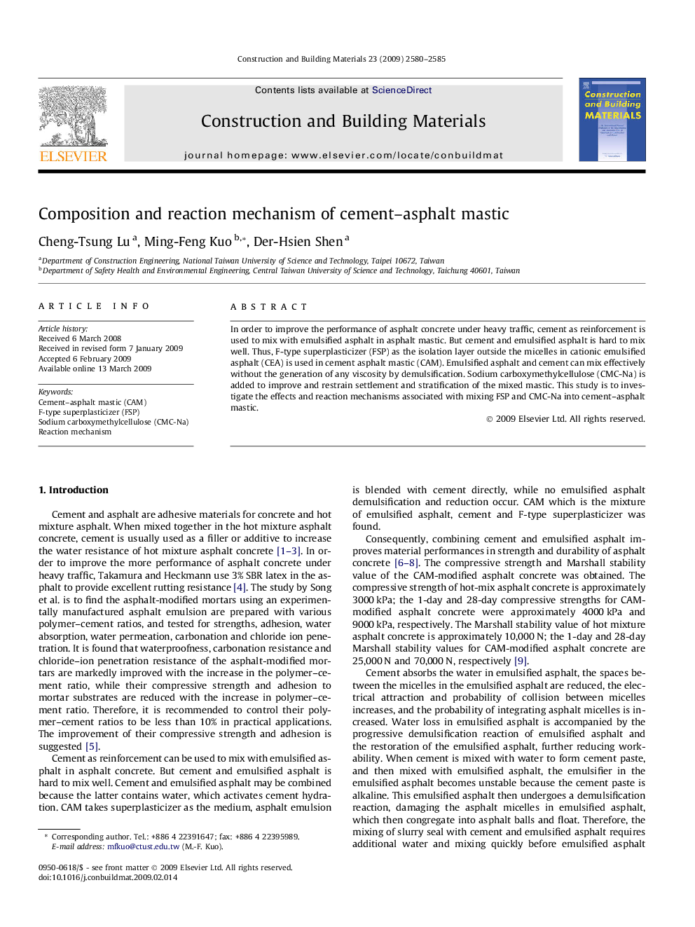 Composition and reaction mechanism of cement–asphalt mastic