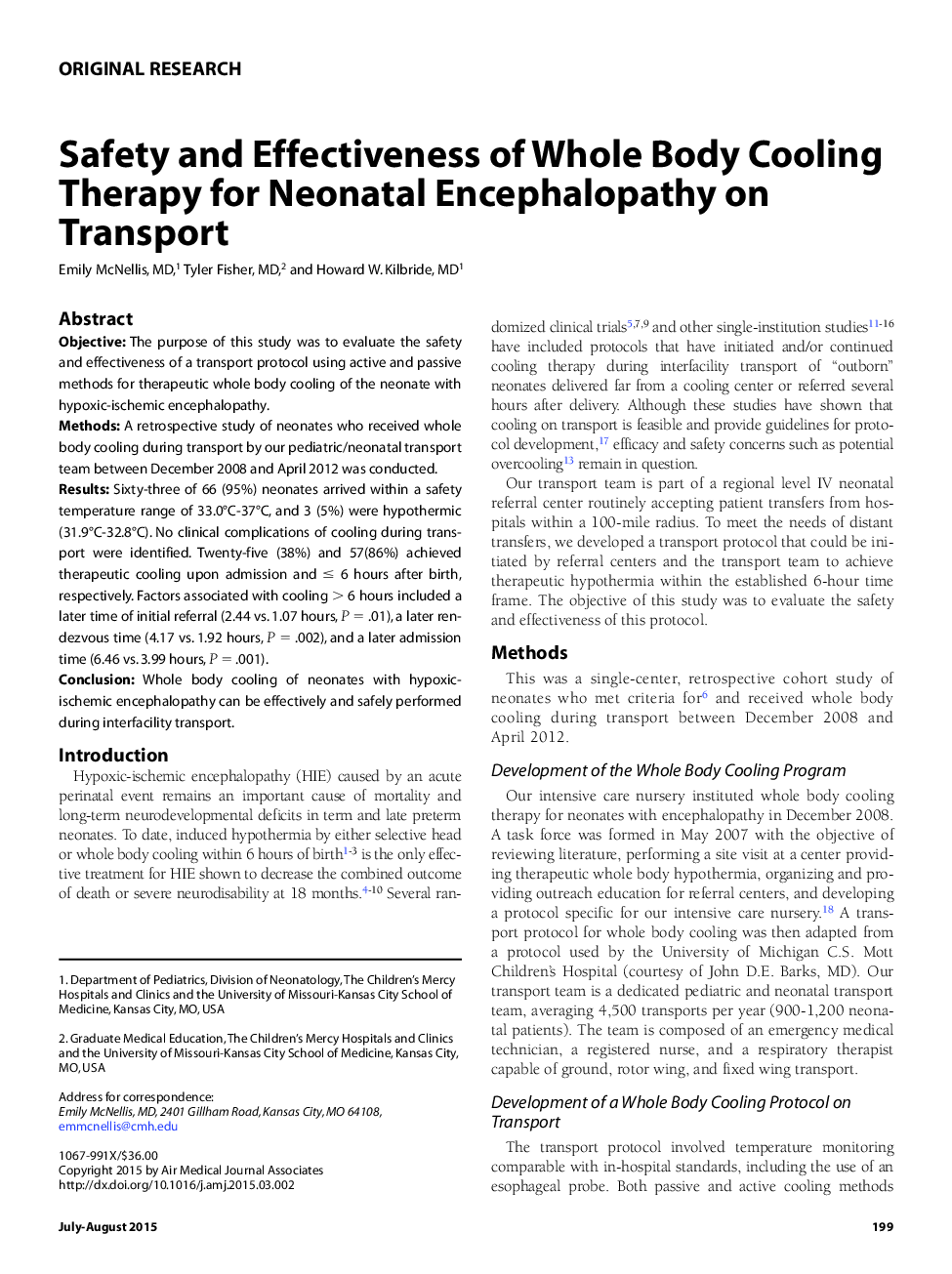 Safety and Effectiveness of Whole Body Cooling Therapy for Neonatal Encephalopathy on Transport