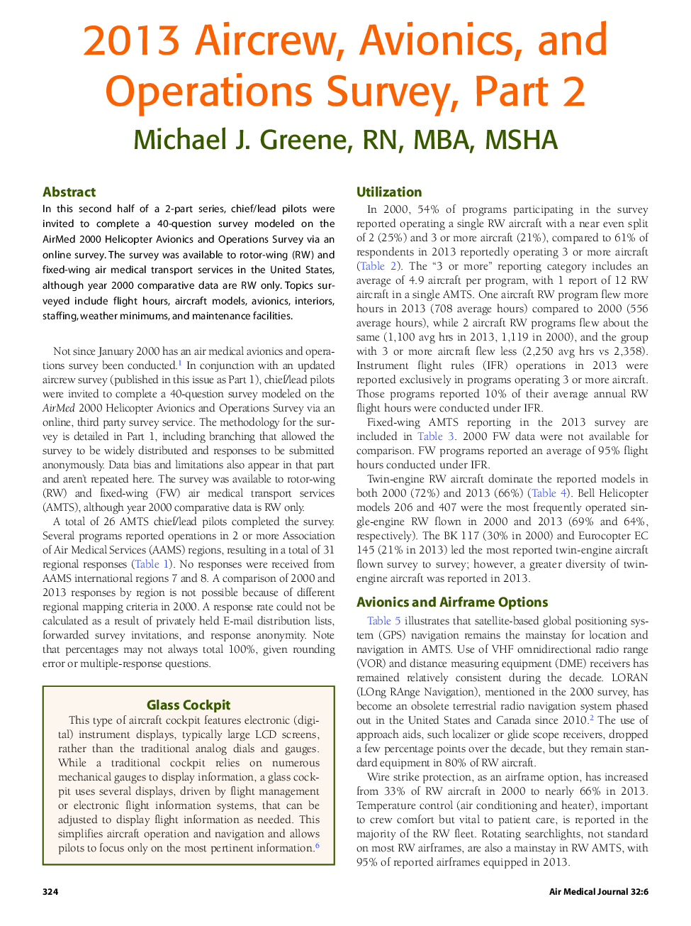 2013 Aircrew, Avionics, and Operations Survey, Part 2