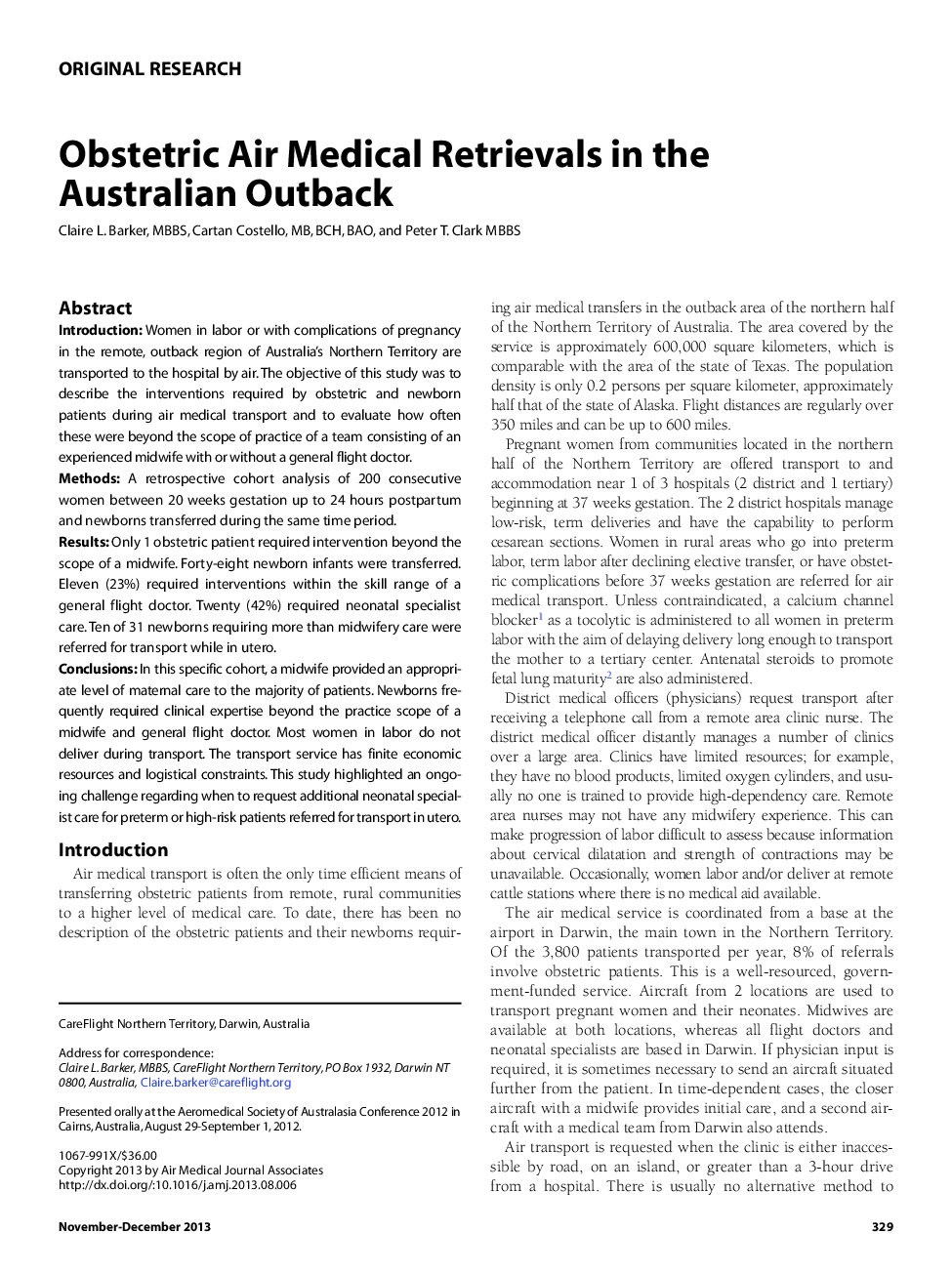 Obstetric Air Medical Retrievals in the Australian Outback 
