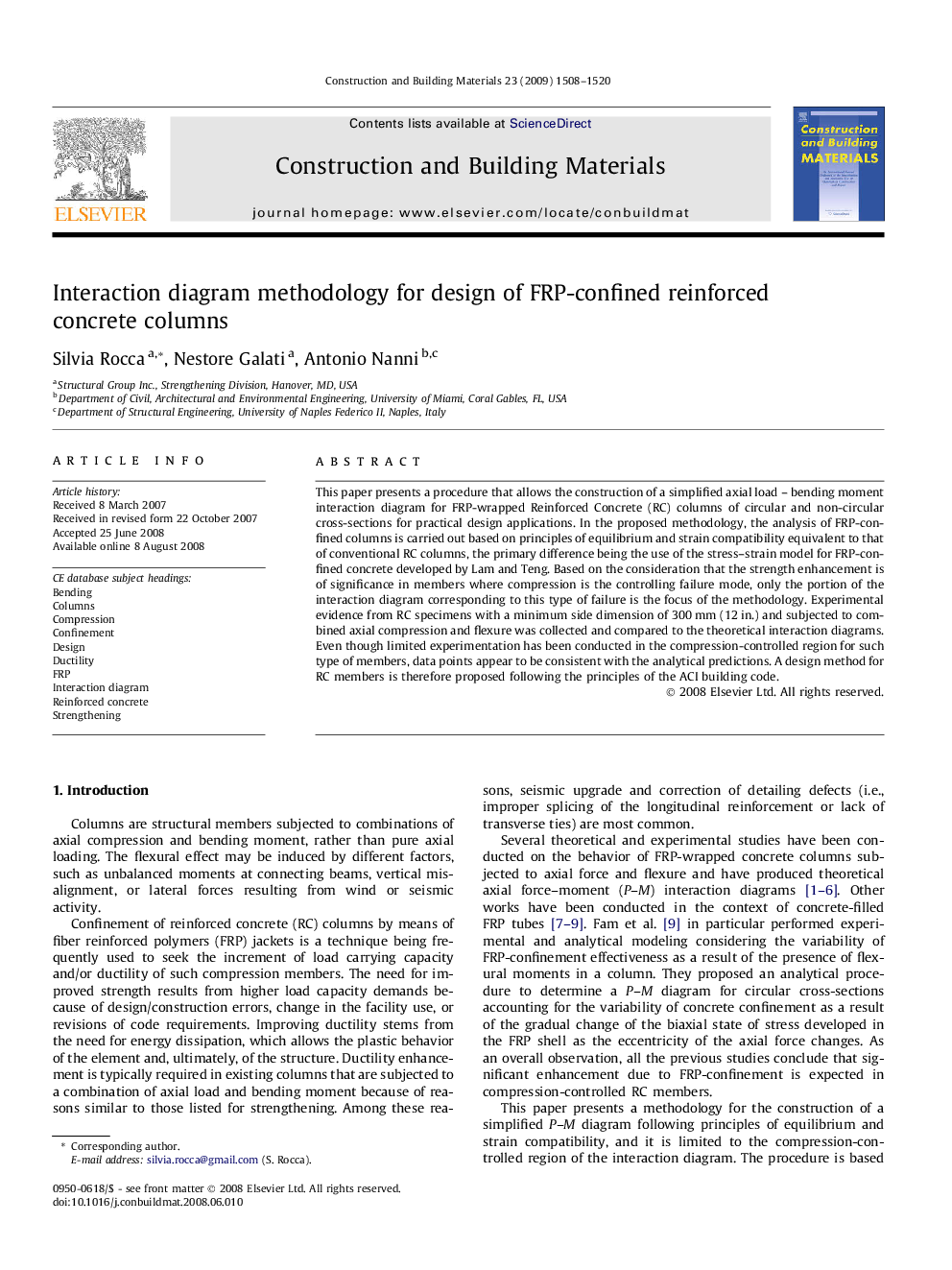 Interaction diagram methodology for design of FRP-confined reinforced concrete columns