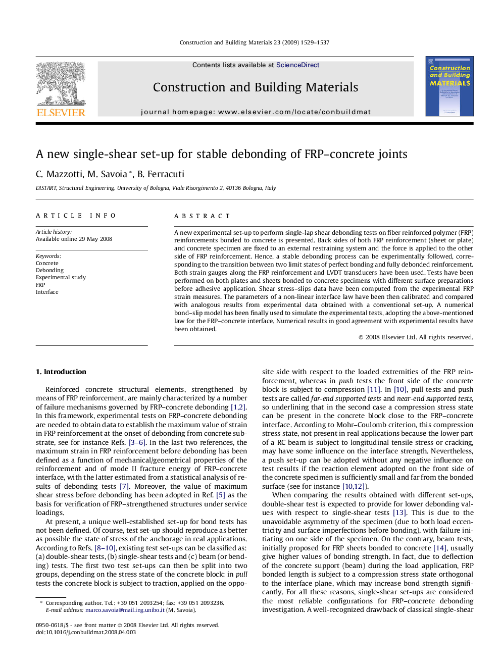 A new single-shear set-up for stable debonding of FRP–concrete joints