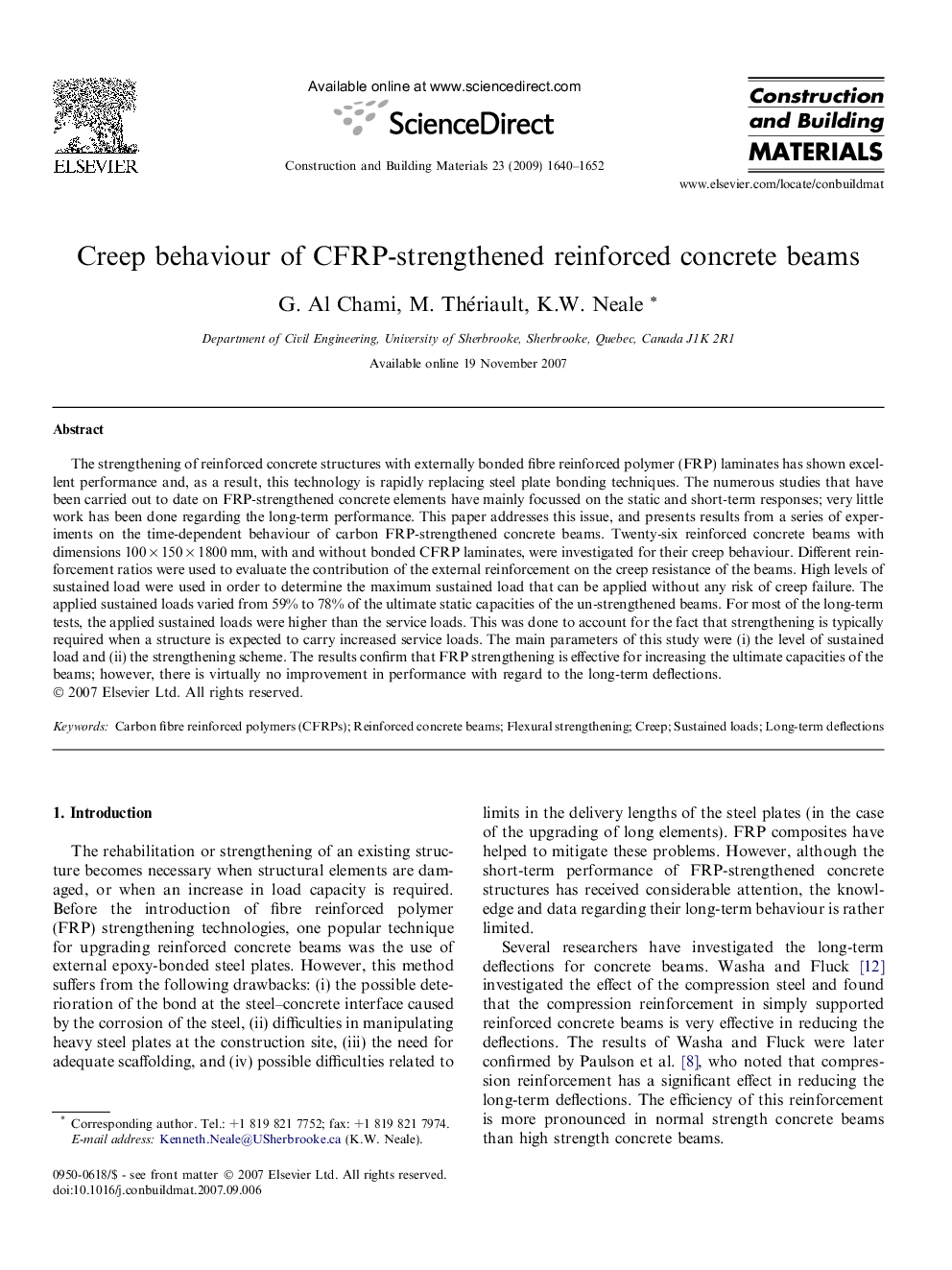 Creep behaviour of CFRP-strengthened reinforced concrete beams