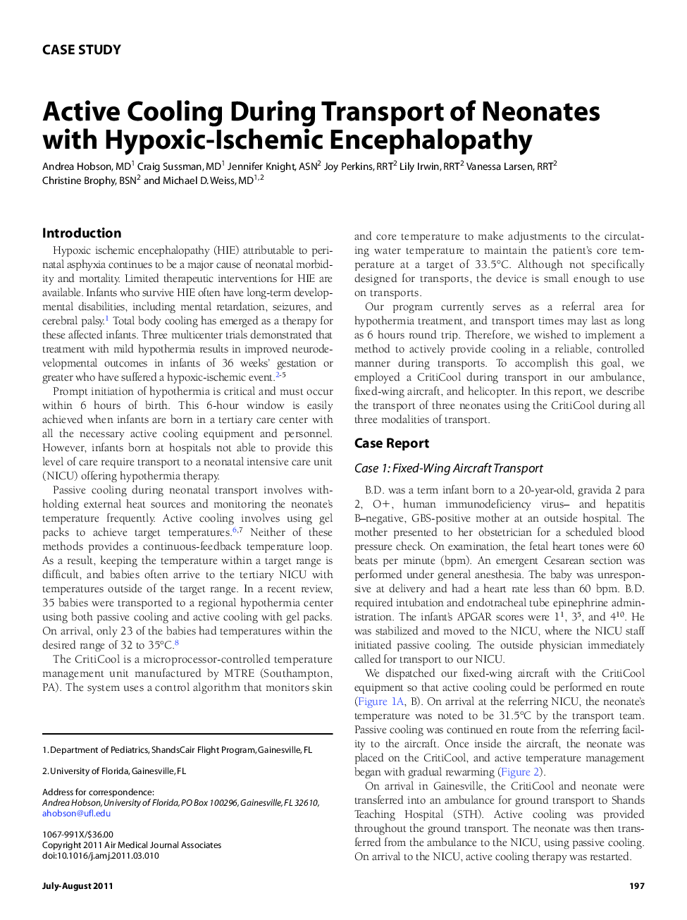 Active Cooling During Transport of Neonates with Hypoxic-Ischemic Encephalopathy