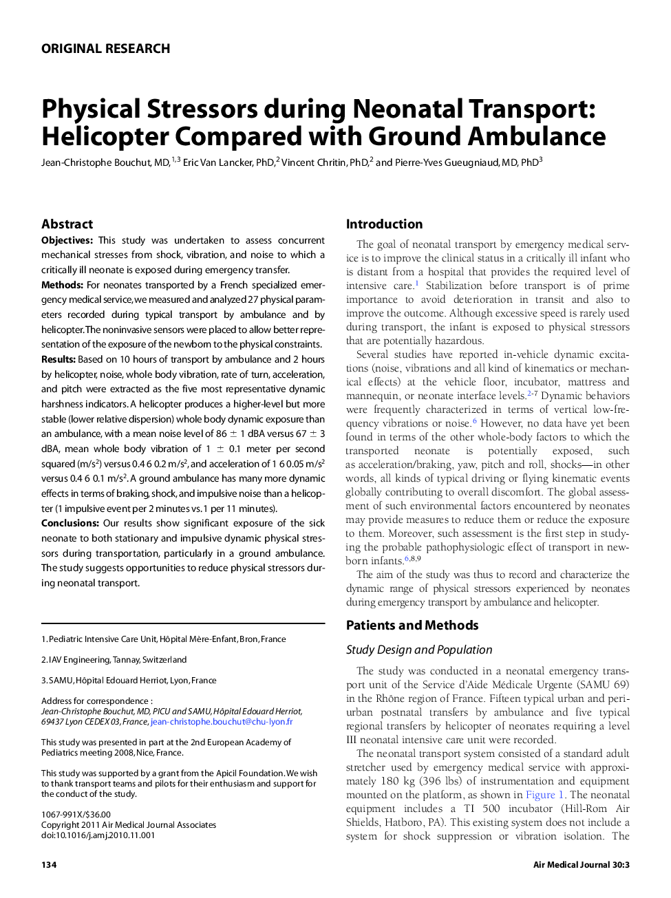 Physical Stressors during Neonatal Transport: Helicopter Compared with Ground Ambulance 