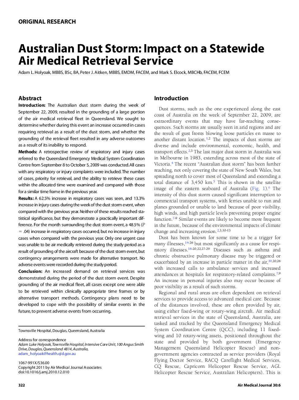 Australian Dust Storm: Impact on a Statewide Air Medical Retrieval Service