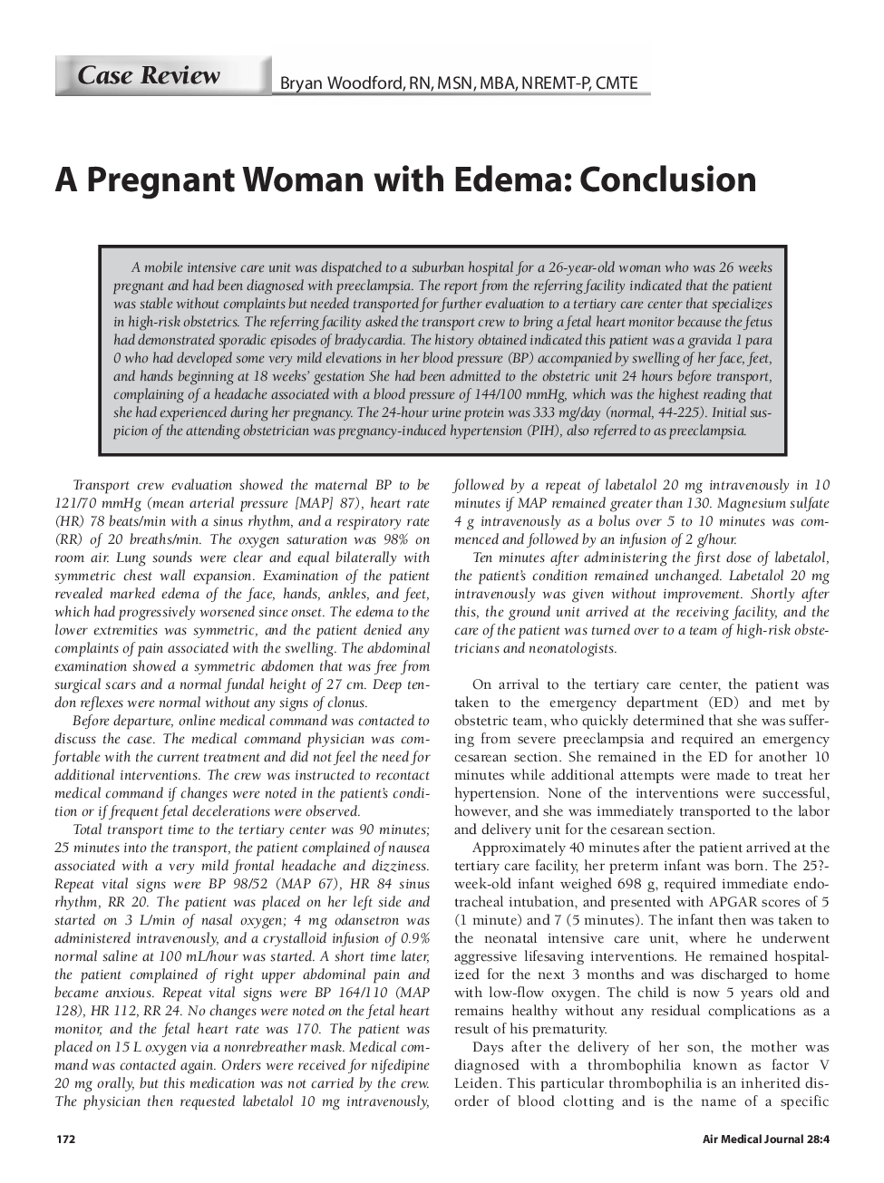 A Pregnant Woman with Edema: Conclusion 