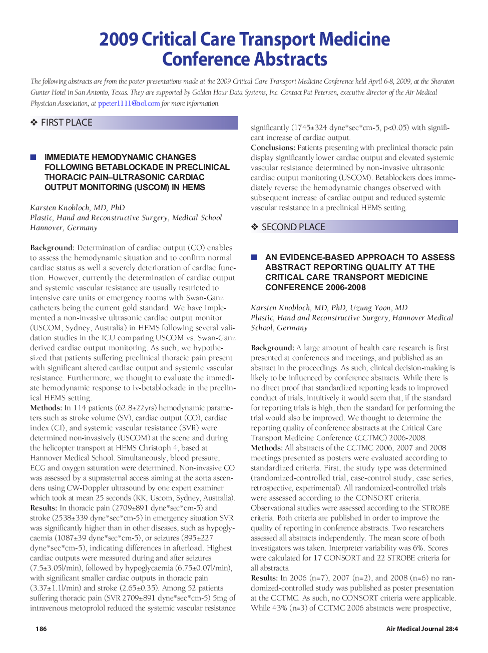 2009 Critical Care Transport Medicine Conference Abstracts