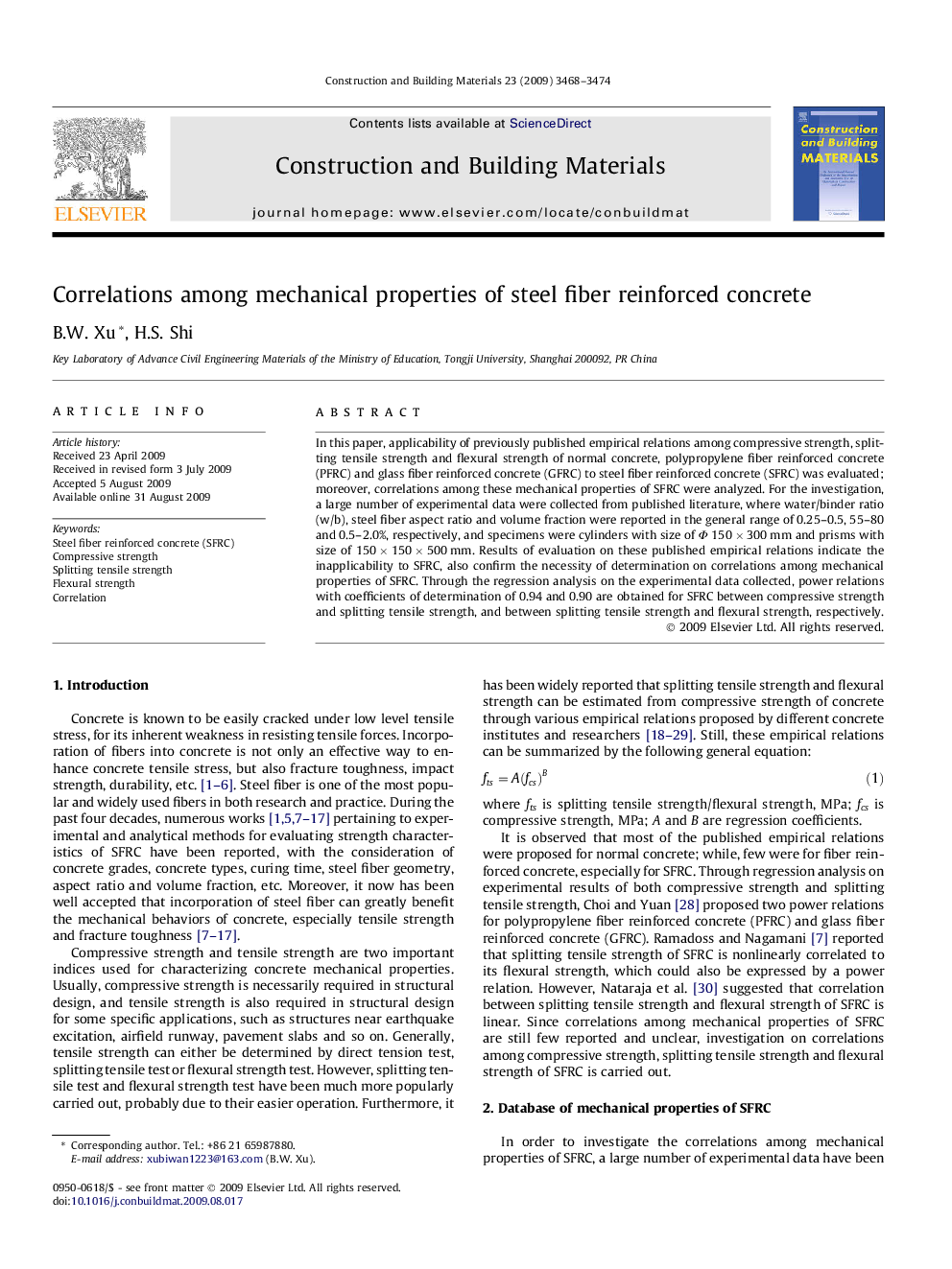 Correlations among mechanical properties of steel fiber reinforced concrete