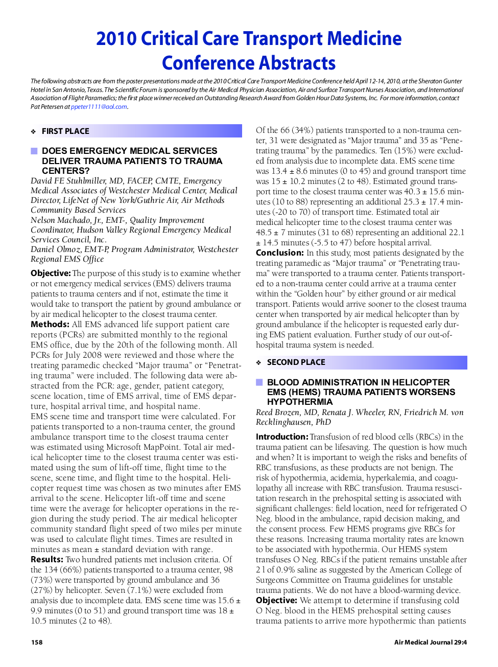 عکس صفحه اول مقاله: 2010 Critical Care Transport Medicine Conference Abstracts 2010 Critical Care Transport Medicine Conference Abstracts