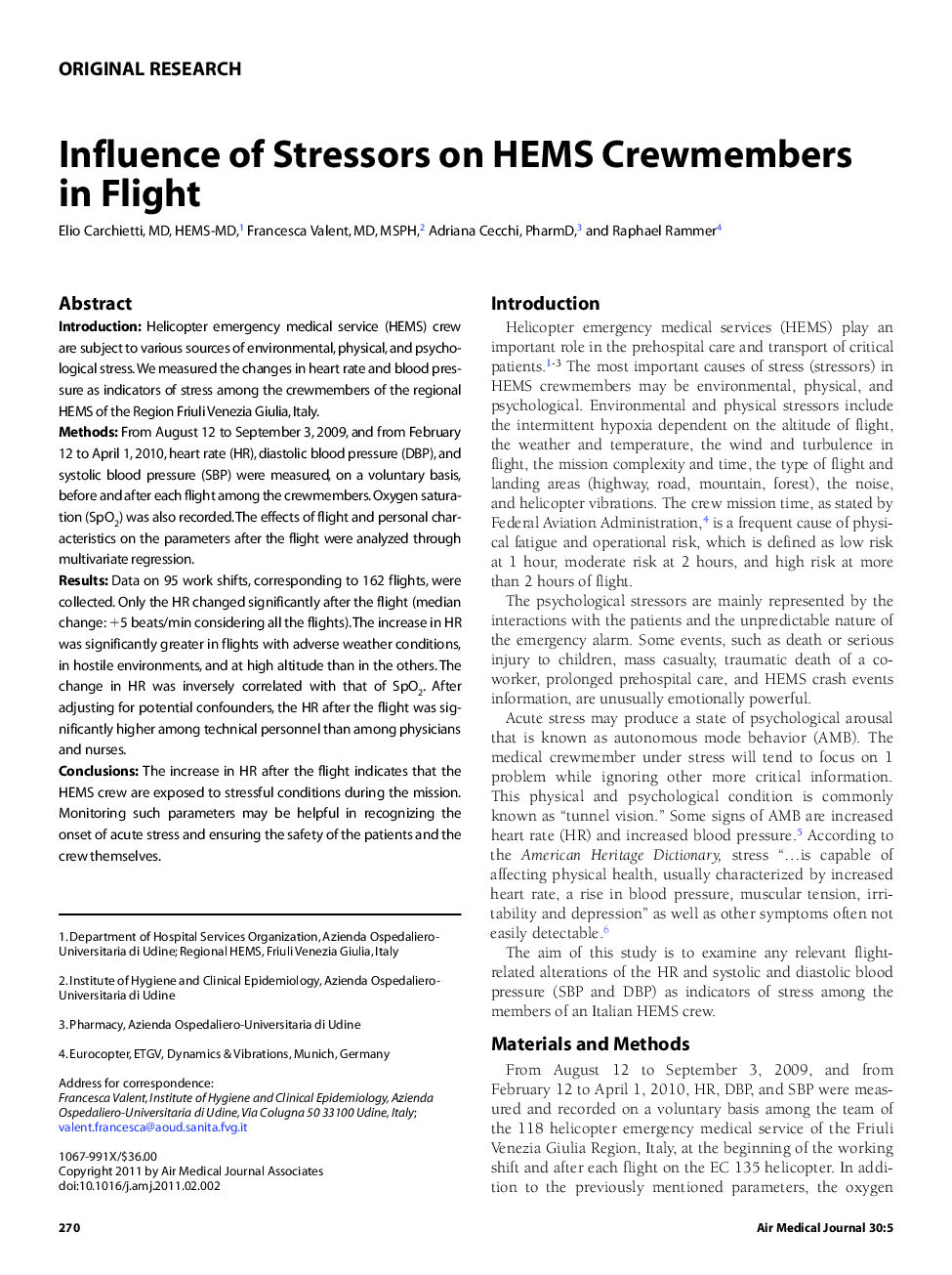 Influence of Stressors on HEMS Crewmembers in Flight
