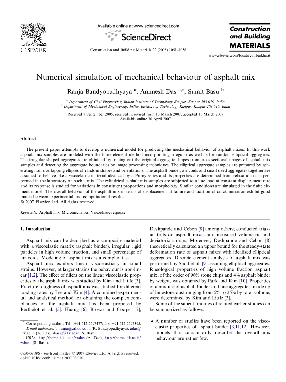 Numerical simulation of mechanical behaviour of asphalt mix