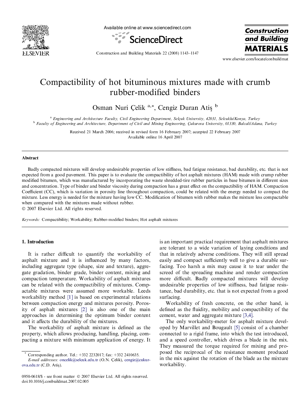 Compactibility of hot bituminous mixtures made with crumb rubber-modified binders