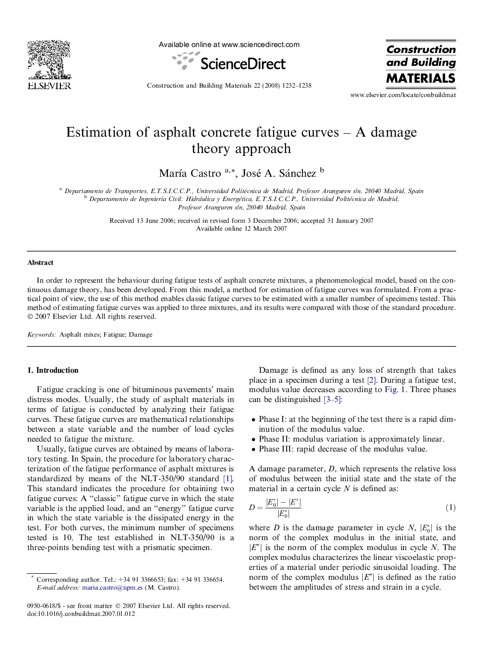 Estimation of asphalt concrete fatigue curves – A damage theory approach