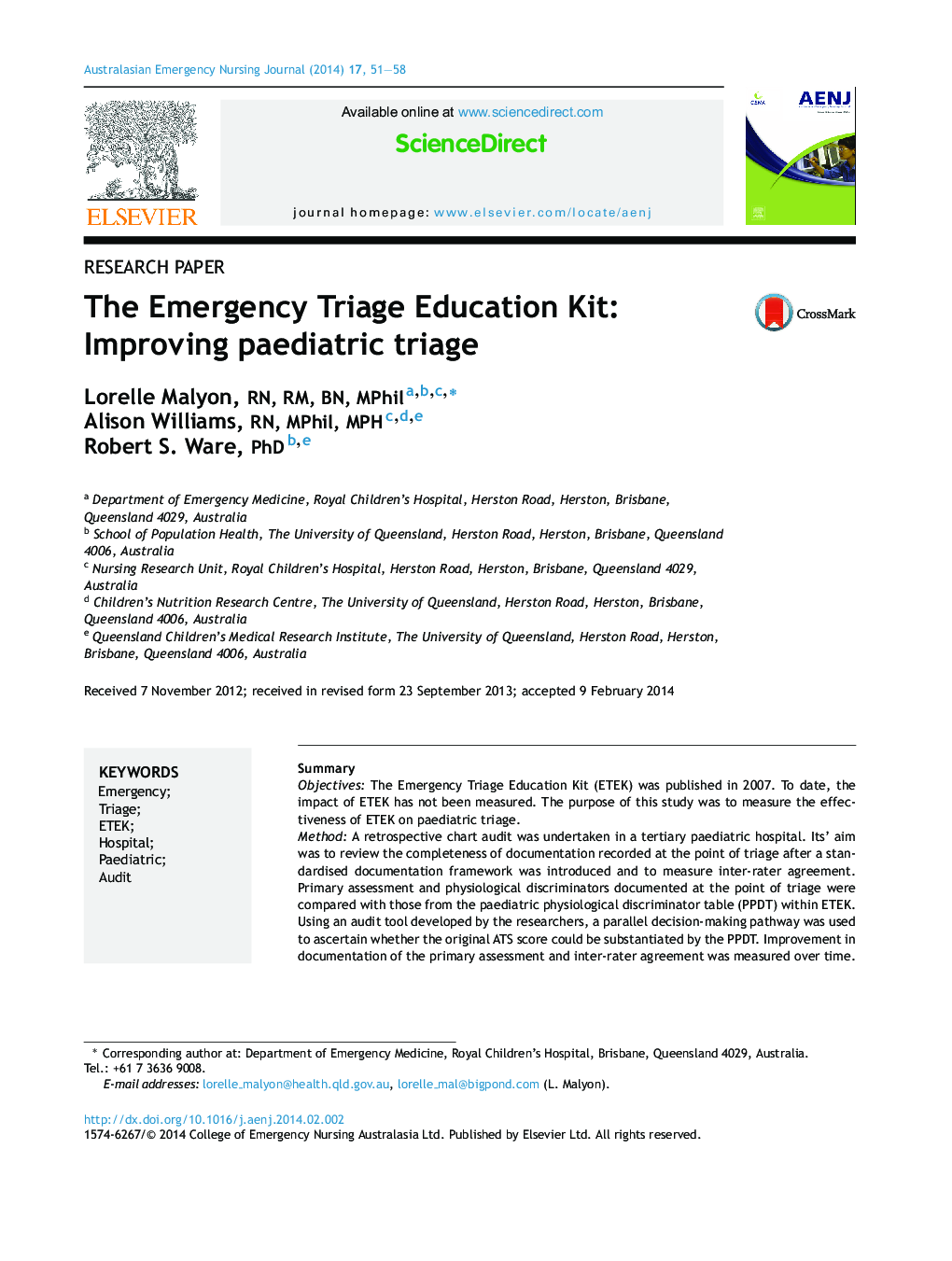 The Emergency Triage Education Kit: Improving paediatric triage