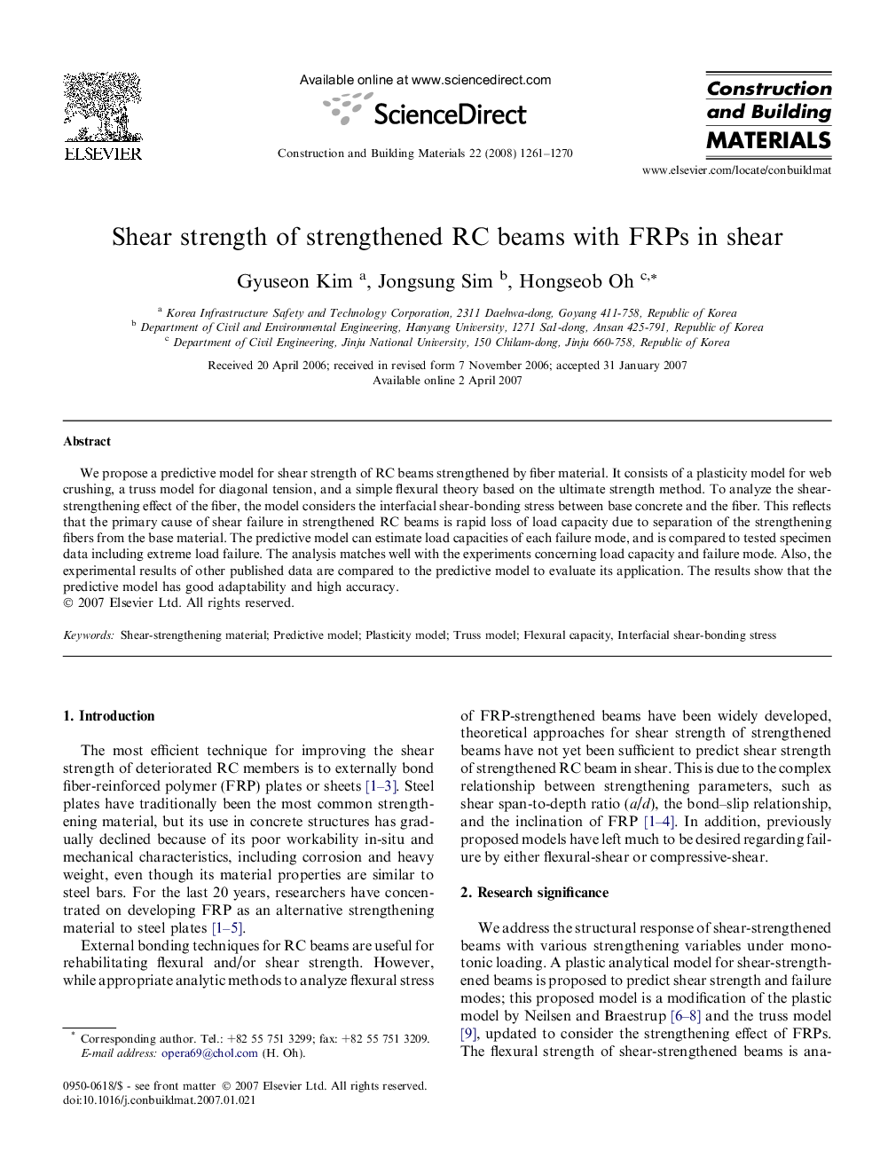 Shear strength of strengthened RC beams with FRPs in shear