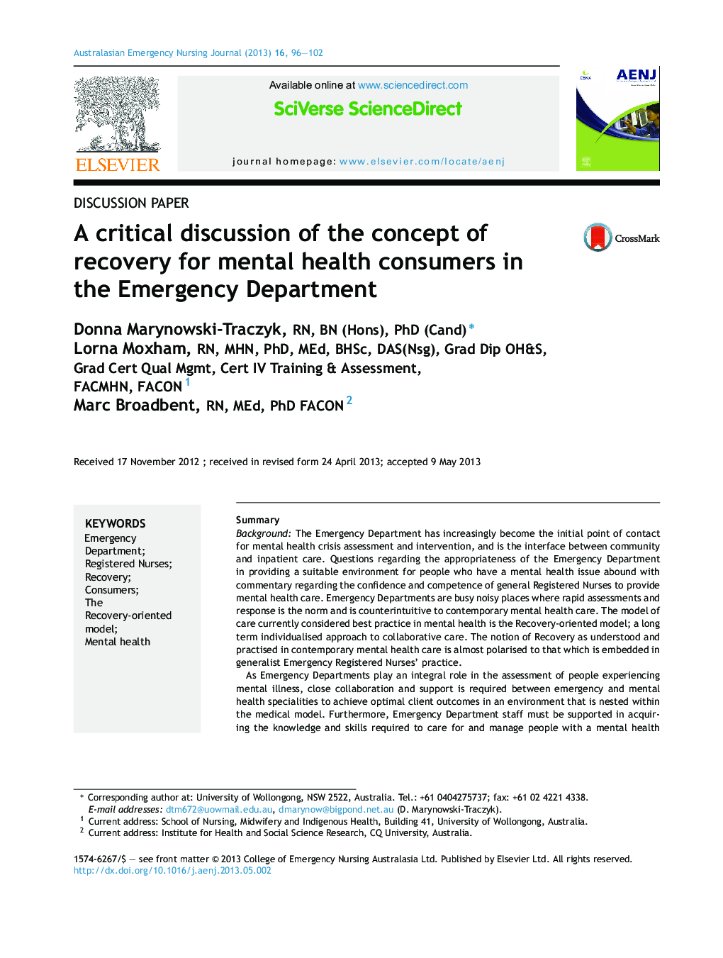 بحث مهم در مورد مفهوم بهبود برای مصرف کنندگان بهداشت روانی در بخش اورژانس