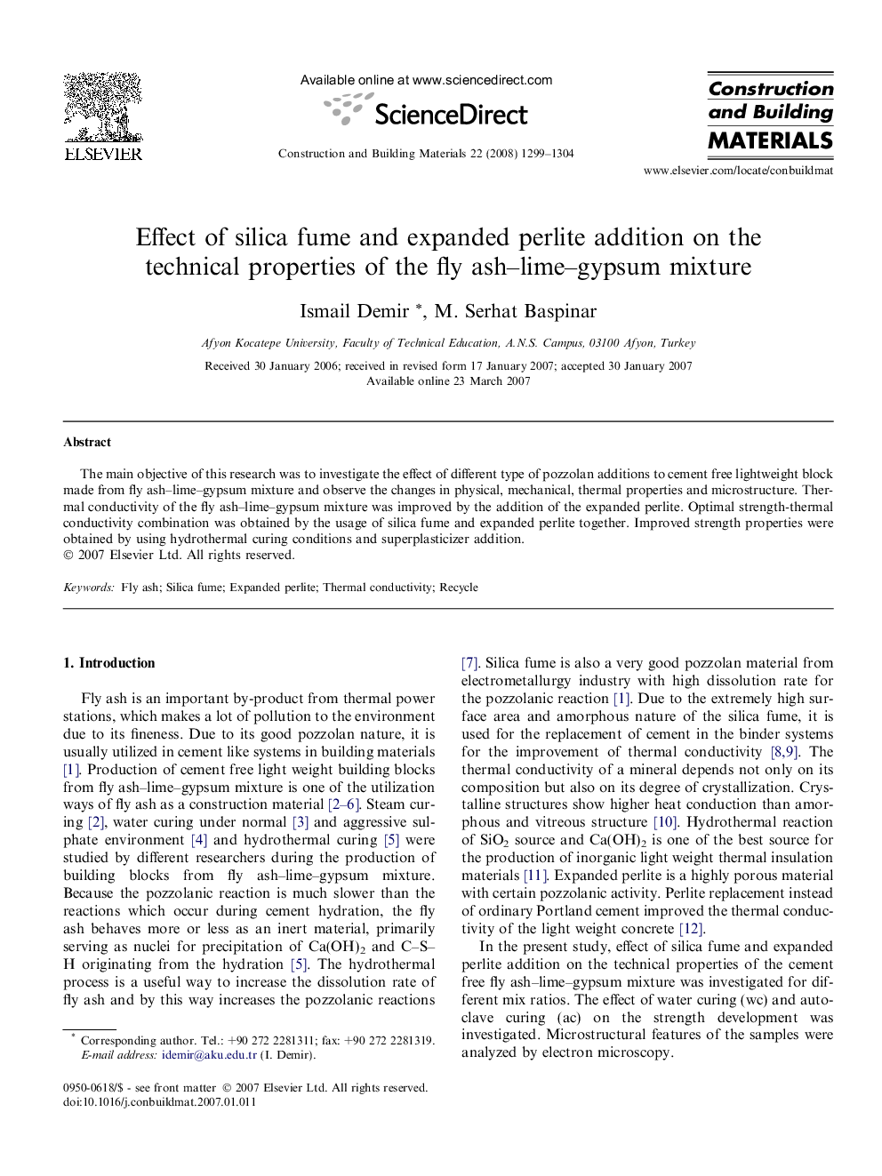 Effect of silica fume and expanded perlite addition on the technical properties of the fly ash–lime–gypsum mixture