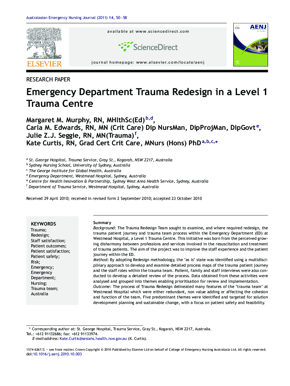 Emergency Department Trauma Redesign in a Level 1 Trauma Centre