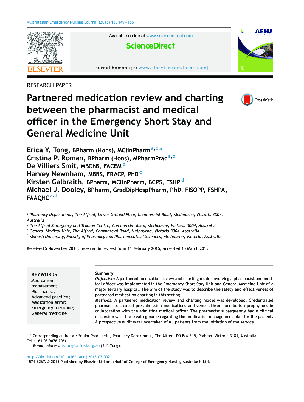 Partnered medication review and charting between the pharmacist and medical officer in the Emergency Short Stay and General Medicine Unit